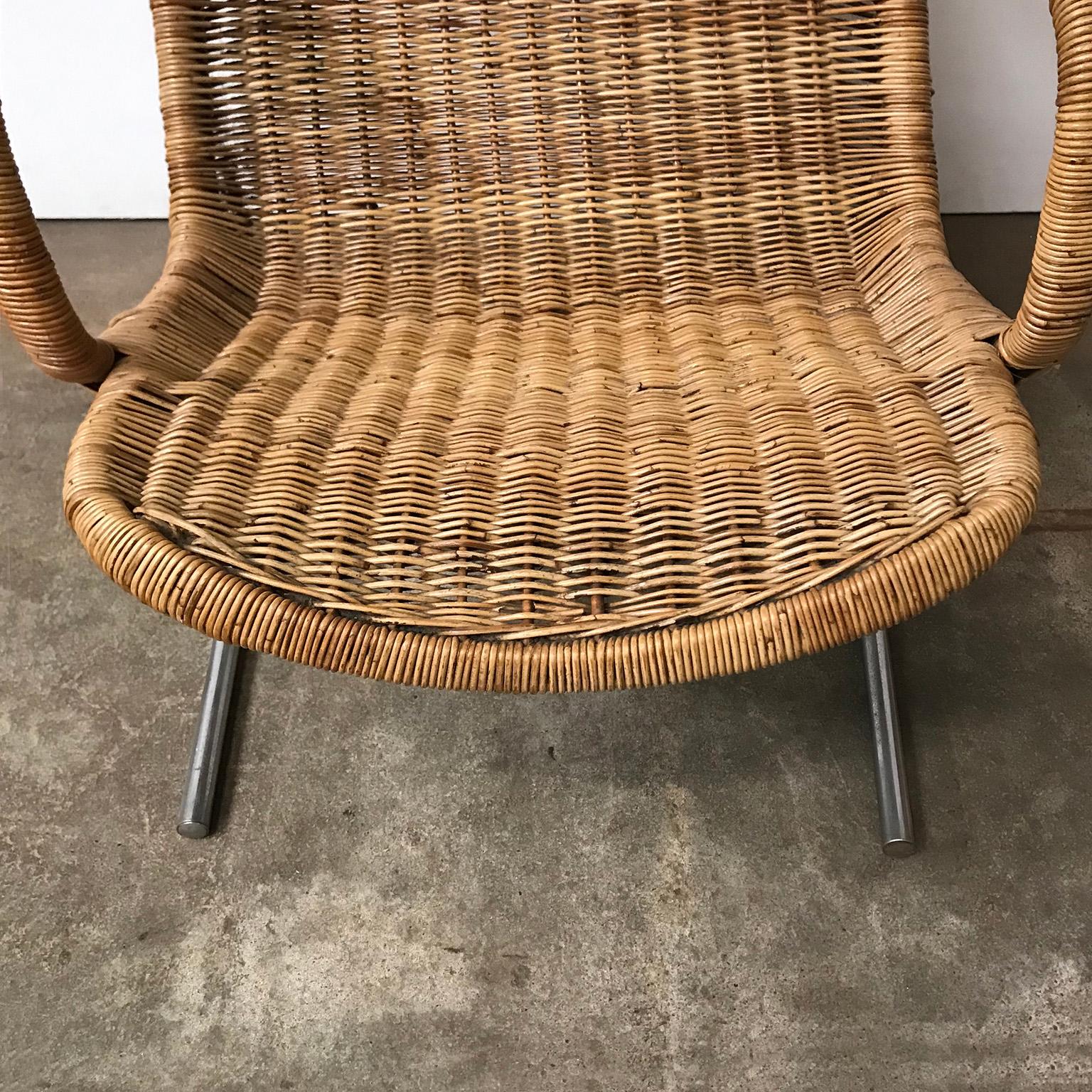 Mid-20th Century 1961 Dirk Van Sliedregt, Rare 514 Original Wicker Lounge Chair with Chrome Base