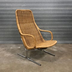 1961 Dirk Van Sliedregt, Rare 514 Original Wicker Lounge Chair with Chrome Base