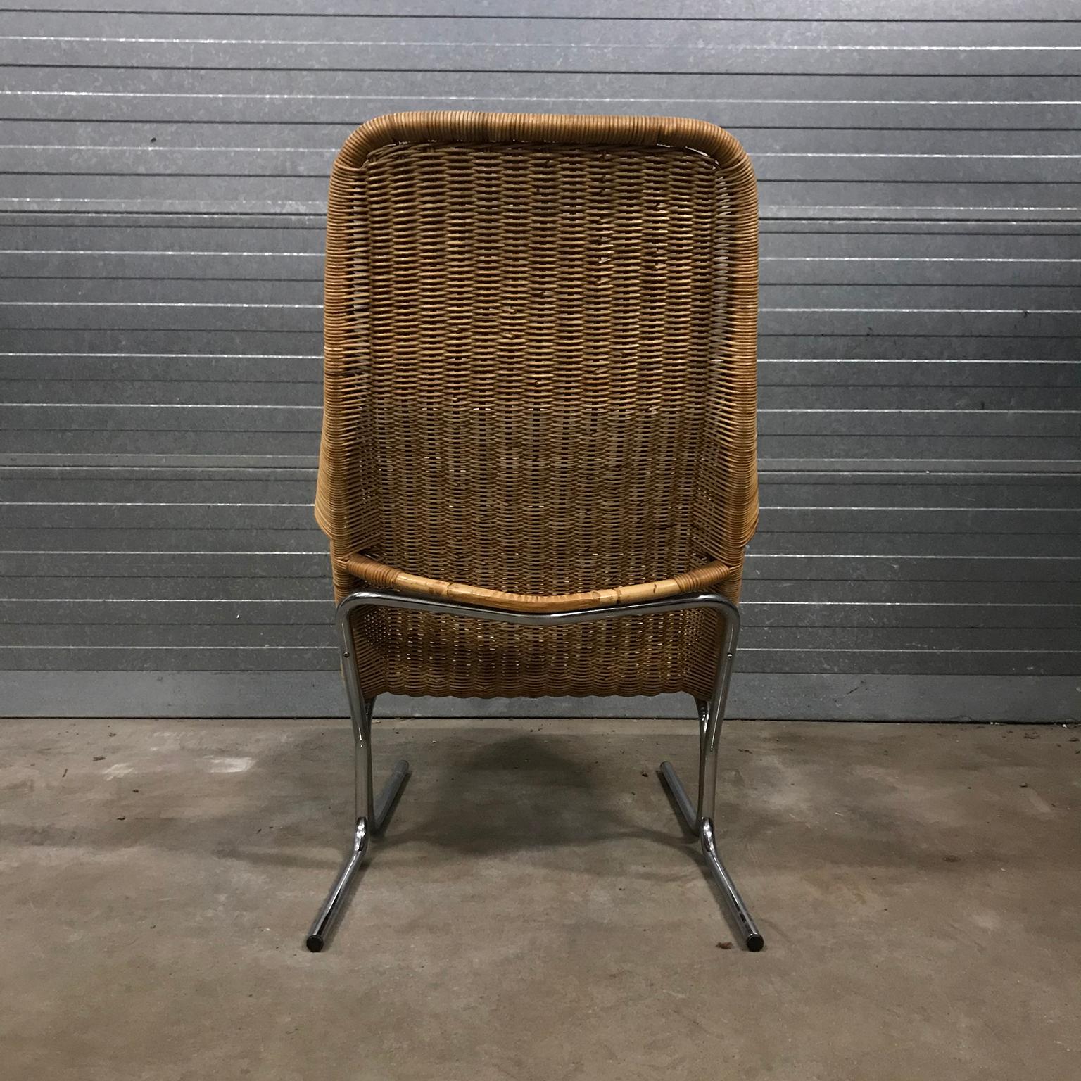 Mid-20th Century 1961 Dirk Van Sliedregt, Rare 514 Original Wicker Lounge Chair with Chrome Base For Sale