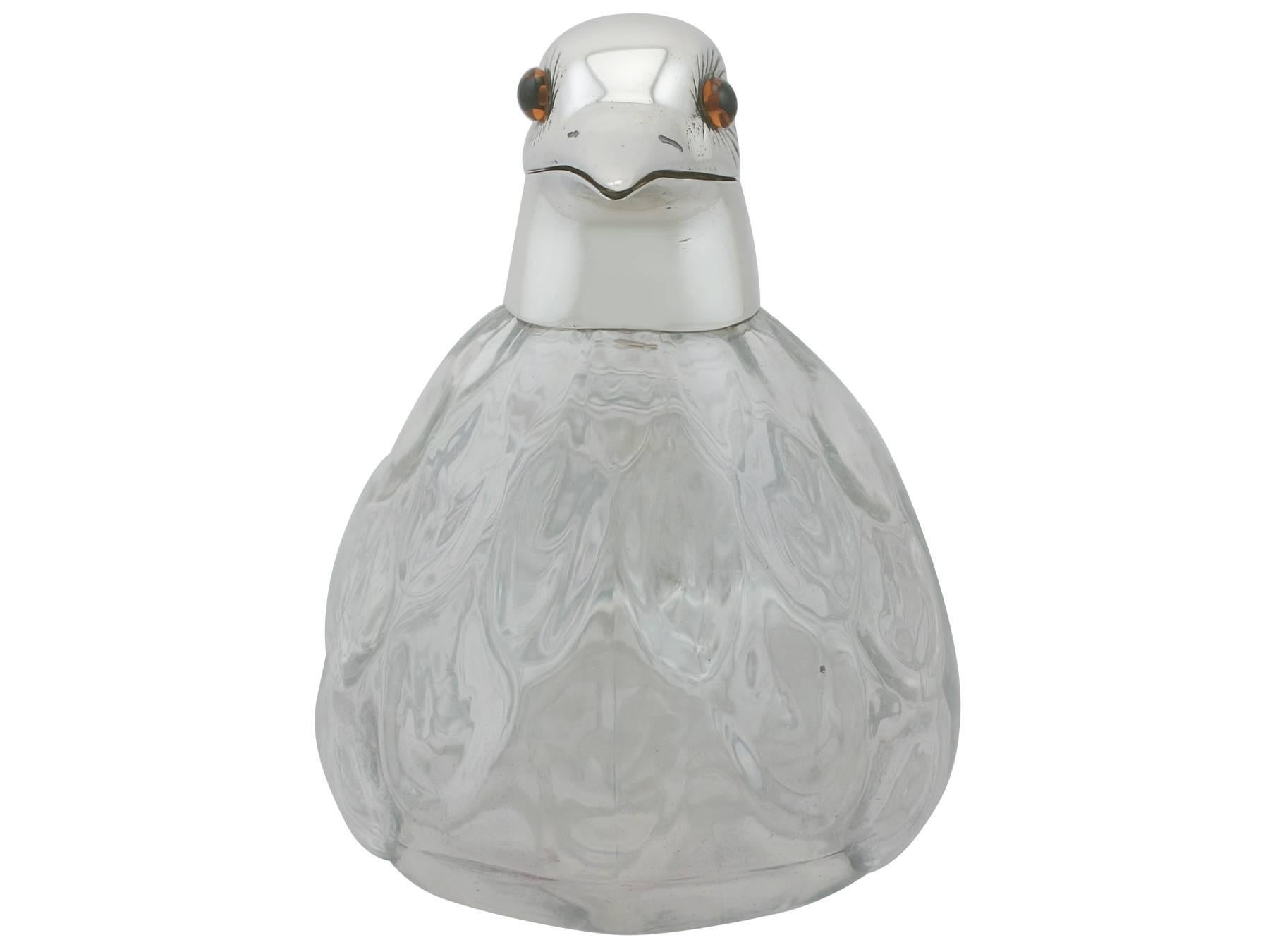 English 1961 Glass and Sterling Silver Mounted Bird Claret Jug by Asprey & Co. Ltd.