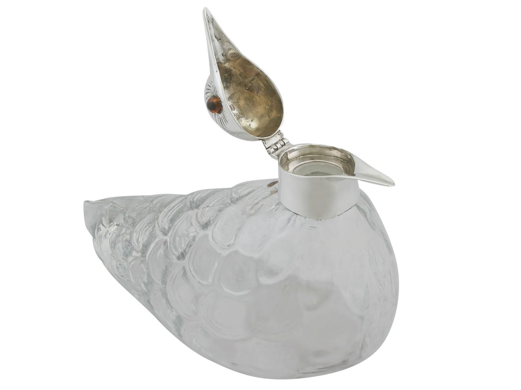 1961 Glass and Sterling Silver Mounted Bird Claret Jug by Asprey & Co. Ltd. 1