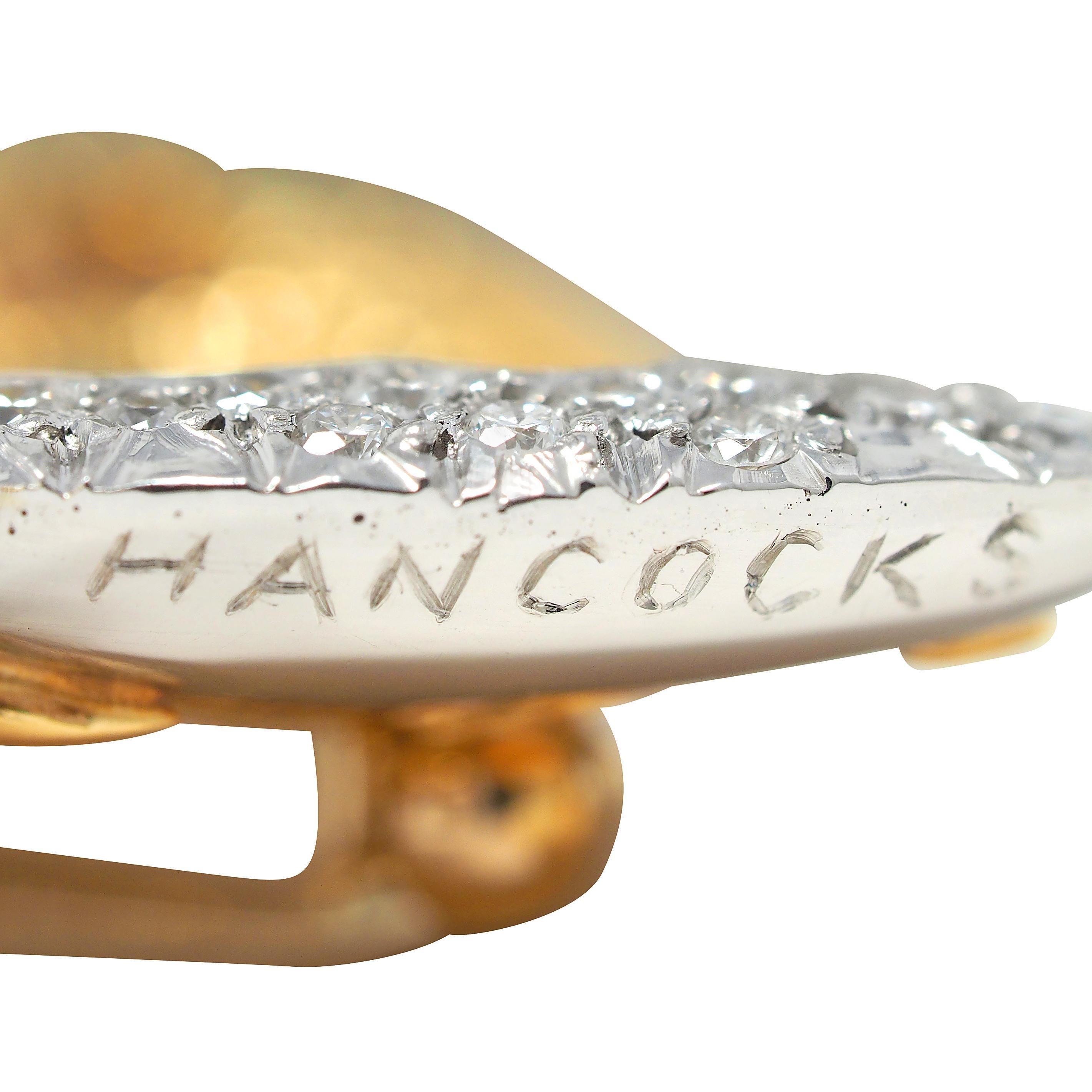 Women's or Men's 1961 Hancocks 7.45 CTW Fancy Diamond 18K Gold Vintage Maple Leaf Brooch For Sale
