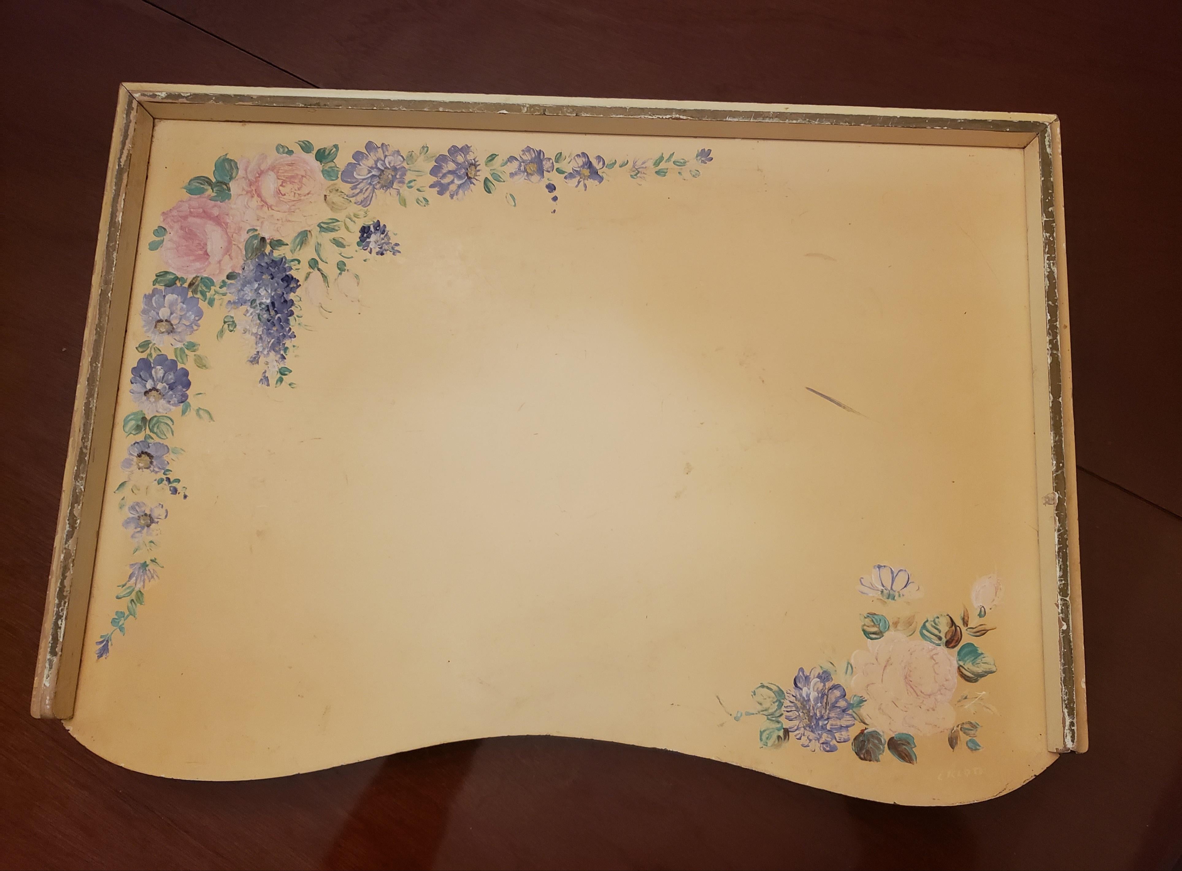 American 1961 Hand Painted Custom Victorian Foldable Bed Tray Lap Tray For Sale