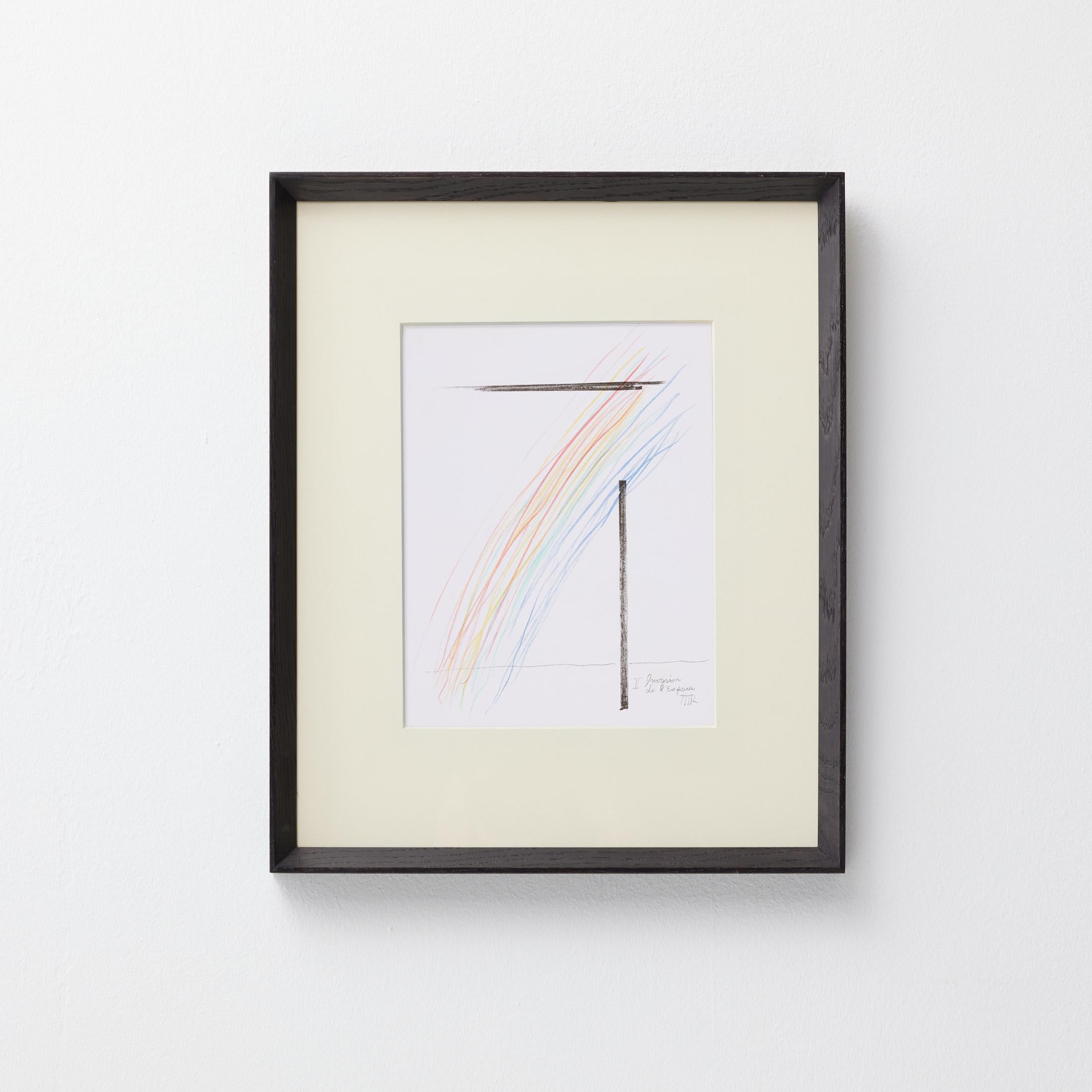 This elegant lithograph by Man Ray, created in 1961 and signed in the stone, is a refined example of the artist’s graphic and conceptual brilliance. Featuring a composition of fine linear elements and sweeping curves in delicate color, the piece