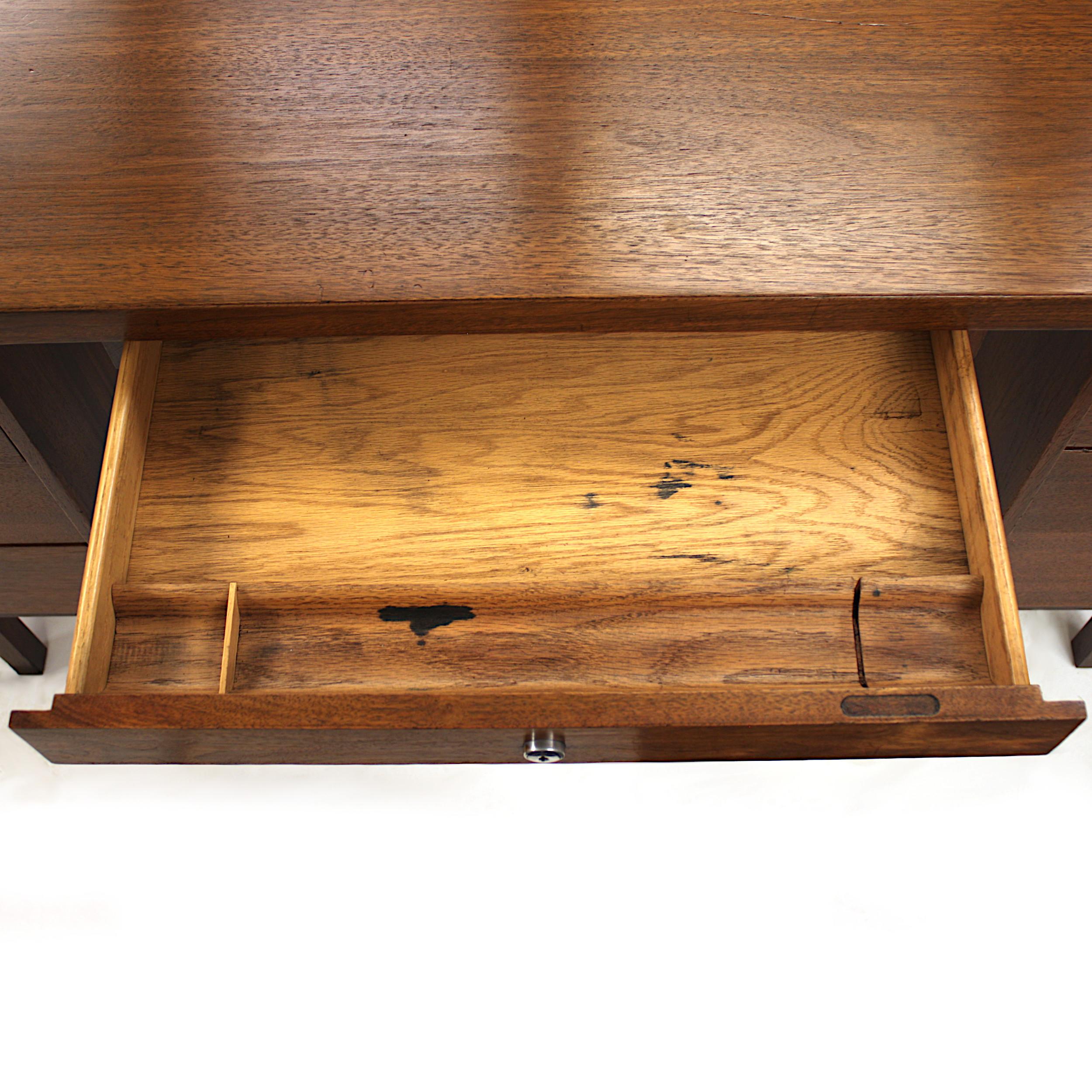 Bronze 1961 Mid-Century Modern Walnut Executive Desk by Charles Deaton for Leopold