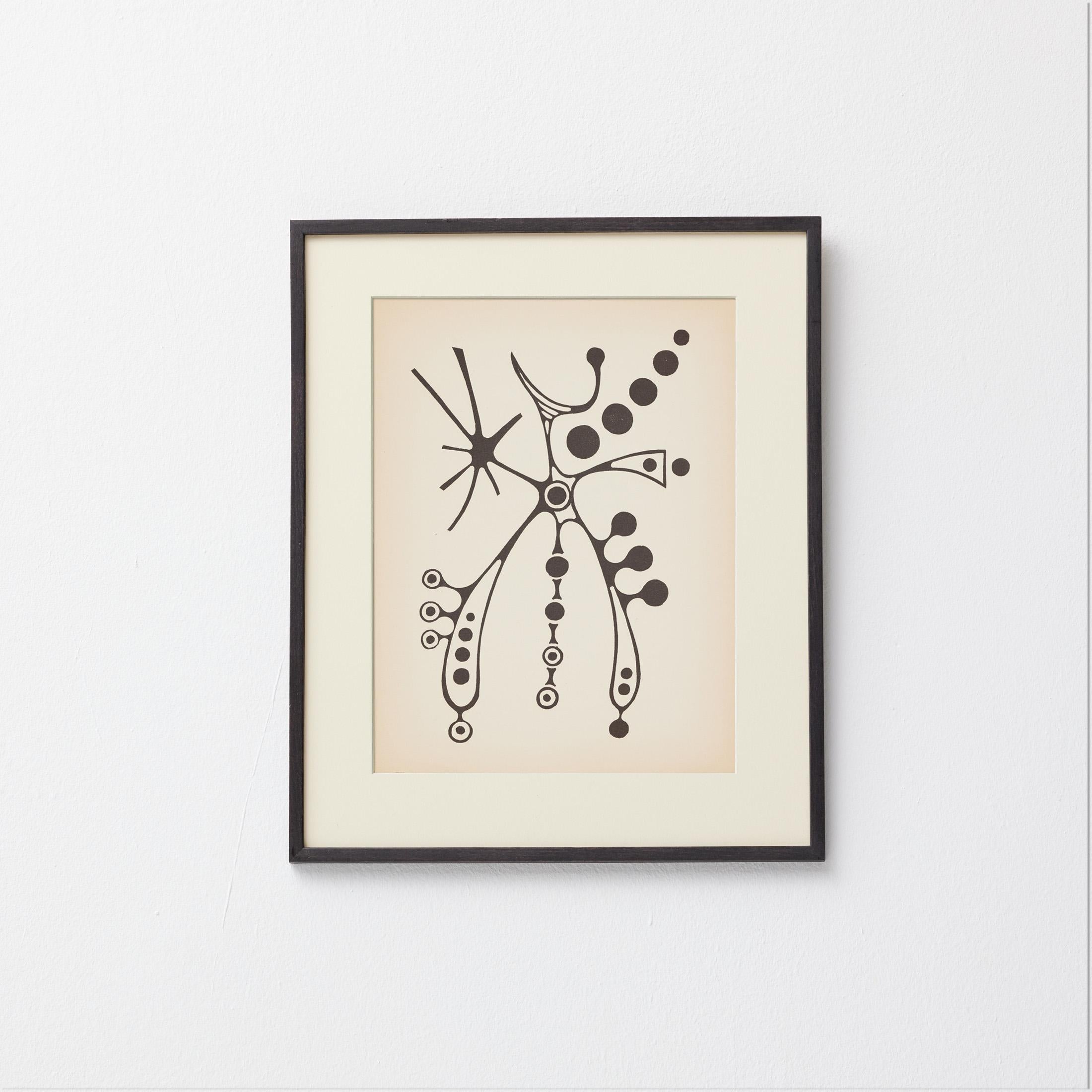 1961 Moisès Villèlia Linocut — “Aumun”, No. 89/100, Illustrating a Poem by Alain Arias-Misson, Framed & Free Worldwide Shipping

A constellation of biomorphic nodes and tendrils unfolds across creamy paper in this monochrome linocut, “Aumun” (1961)