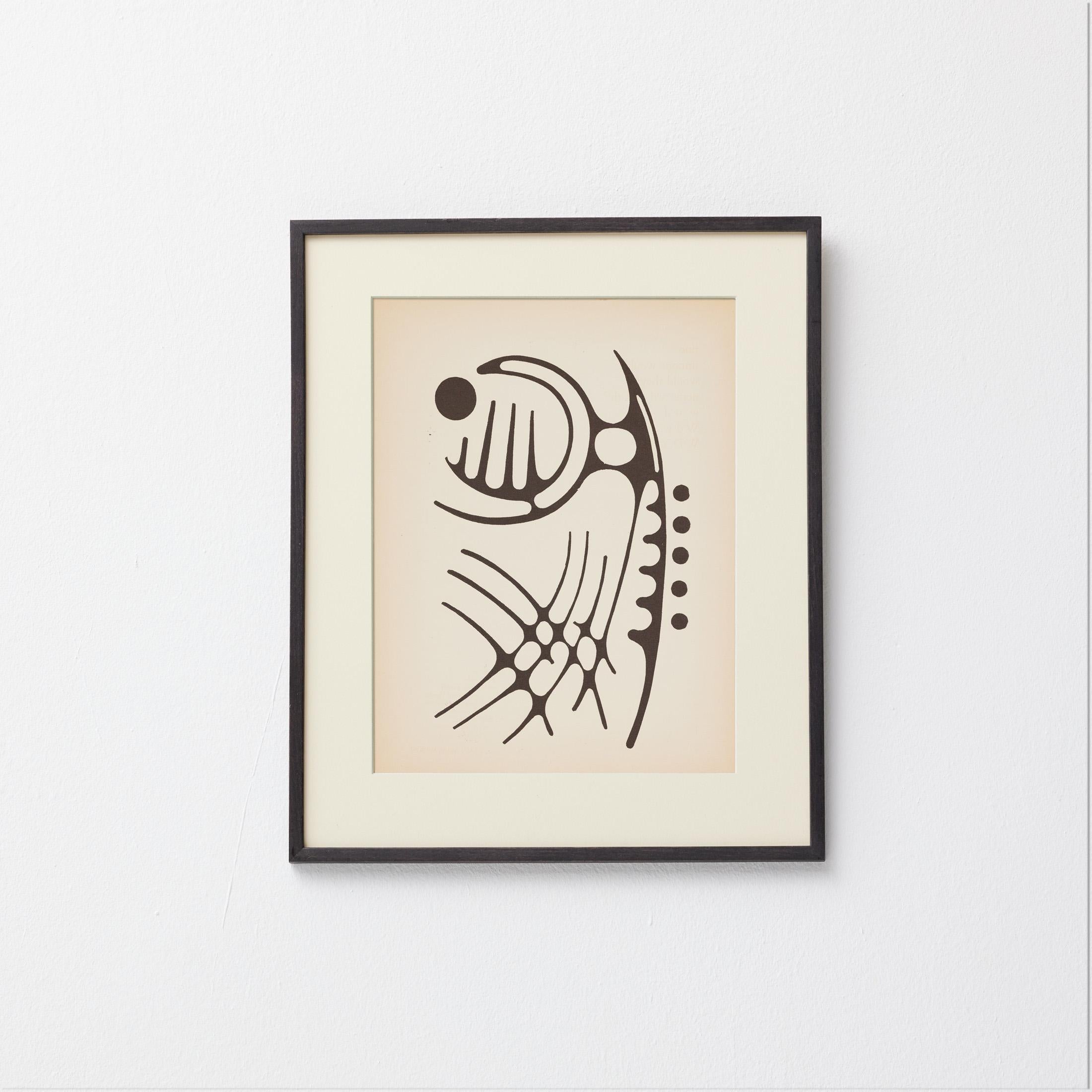 1961 Moisès Villèlia Linocut — “Aumun” (Plate II), No. 89/100, Illustrating a Poem by Alain Arias-Misson, Framed & Free Worldwide Shipping

Like a fossilised seed bursting with latent energy, this monochrome linocut by Moisès Villèlia transforms