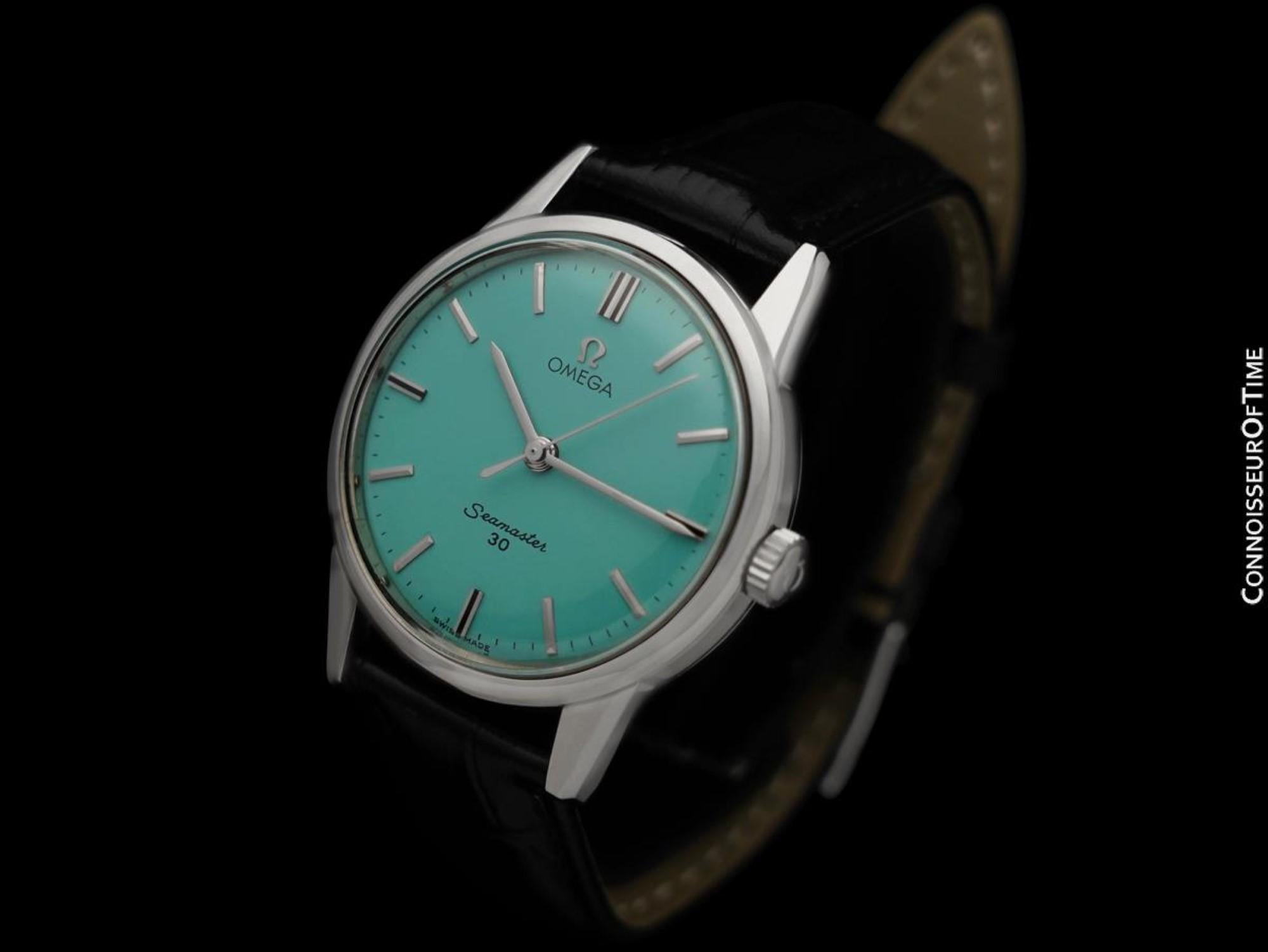 1961 Omega Seamaster 30 Vintage Mens Handwound Watch, Larger 35mm Model - SS In Excellent Condition For Sale In Suwanee, GA