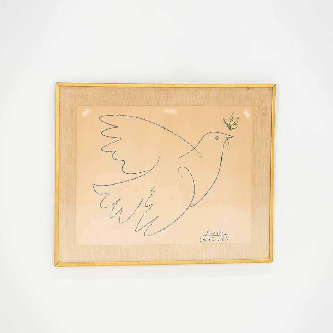 1961 Lithographie originale de Pablo Picasso La Colombe Bleue 26x32 inches de France 1
