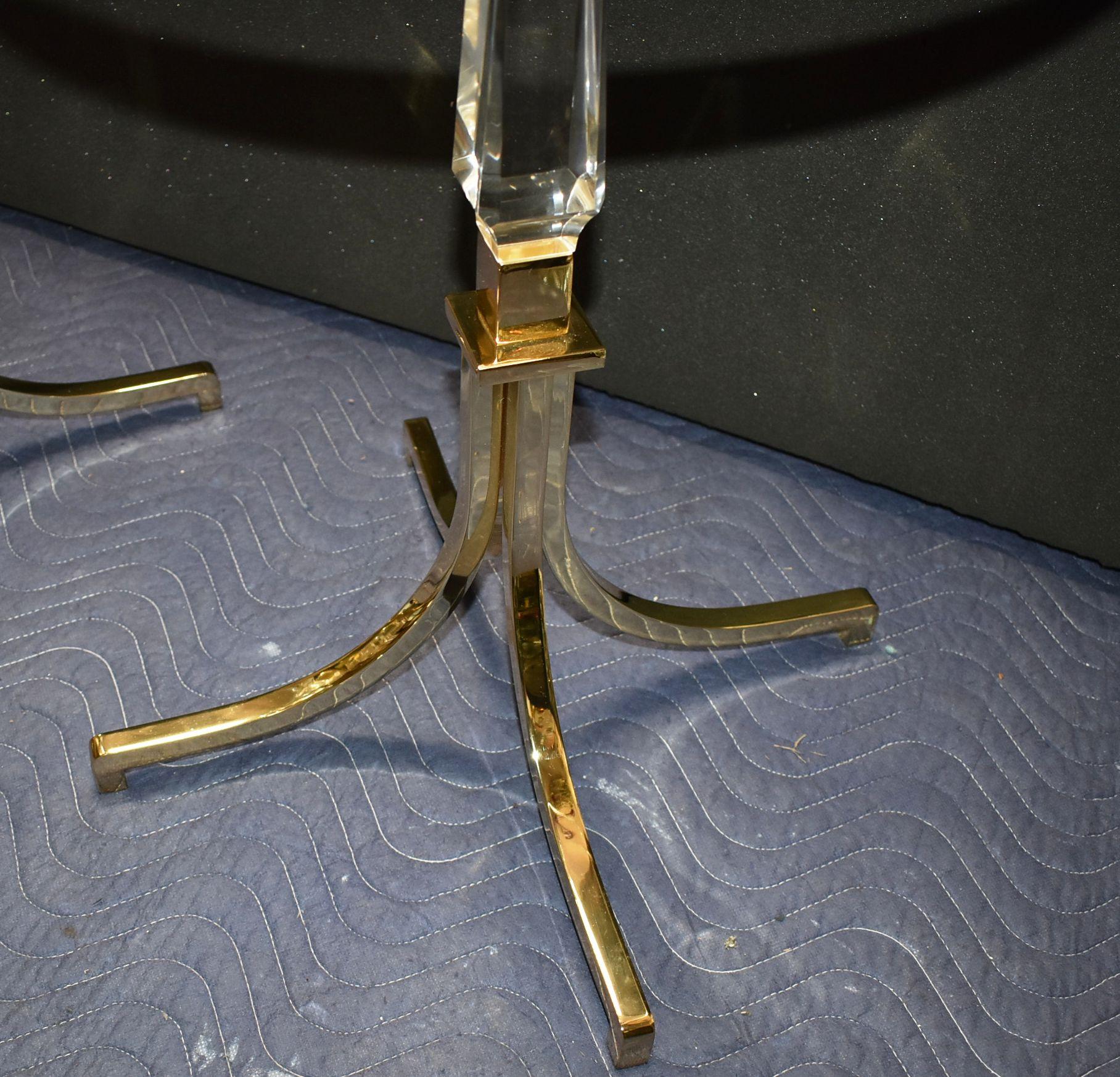 Metal Pair of Regency Style Lucite and Brass Side Tables by Charles Hollis Jones For Sale