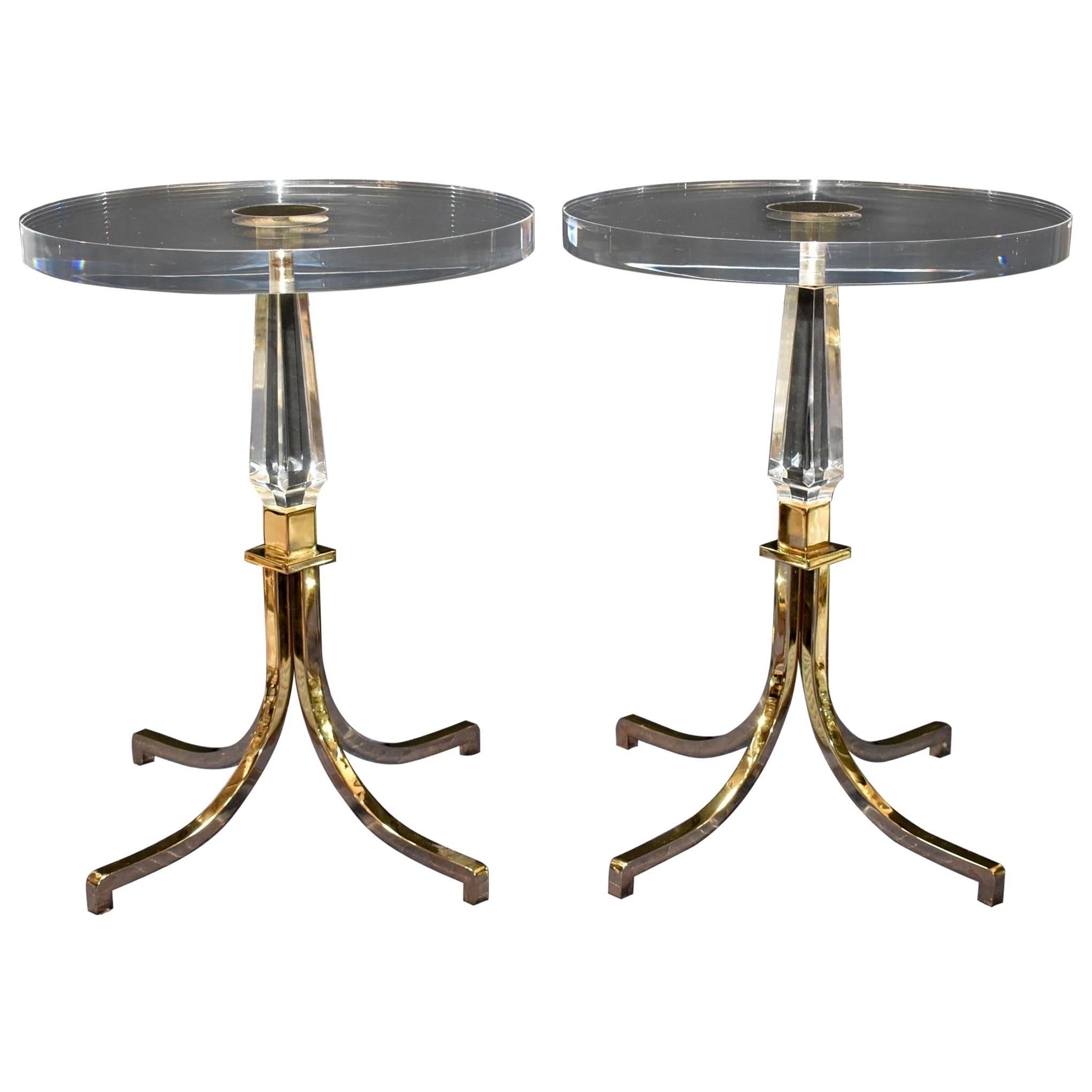 Pair of Regency Style Lucite and Brass Side Tables by Charles Hollis Jones For Sale