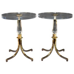 Pair of Regency Style Lucite and Brass Side Tables by Charles Hollis Jones