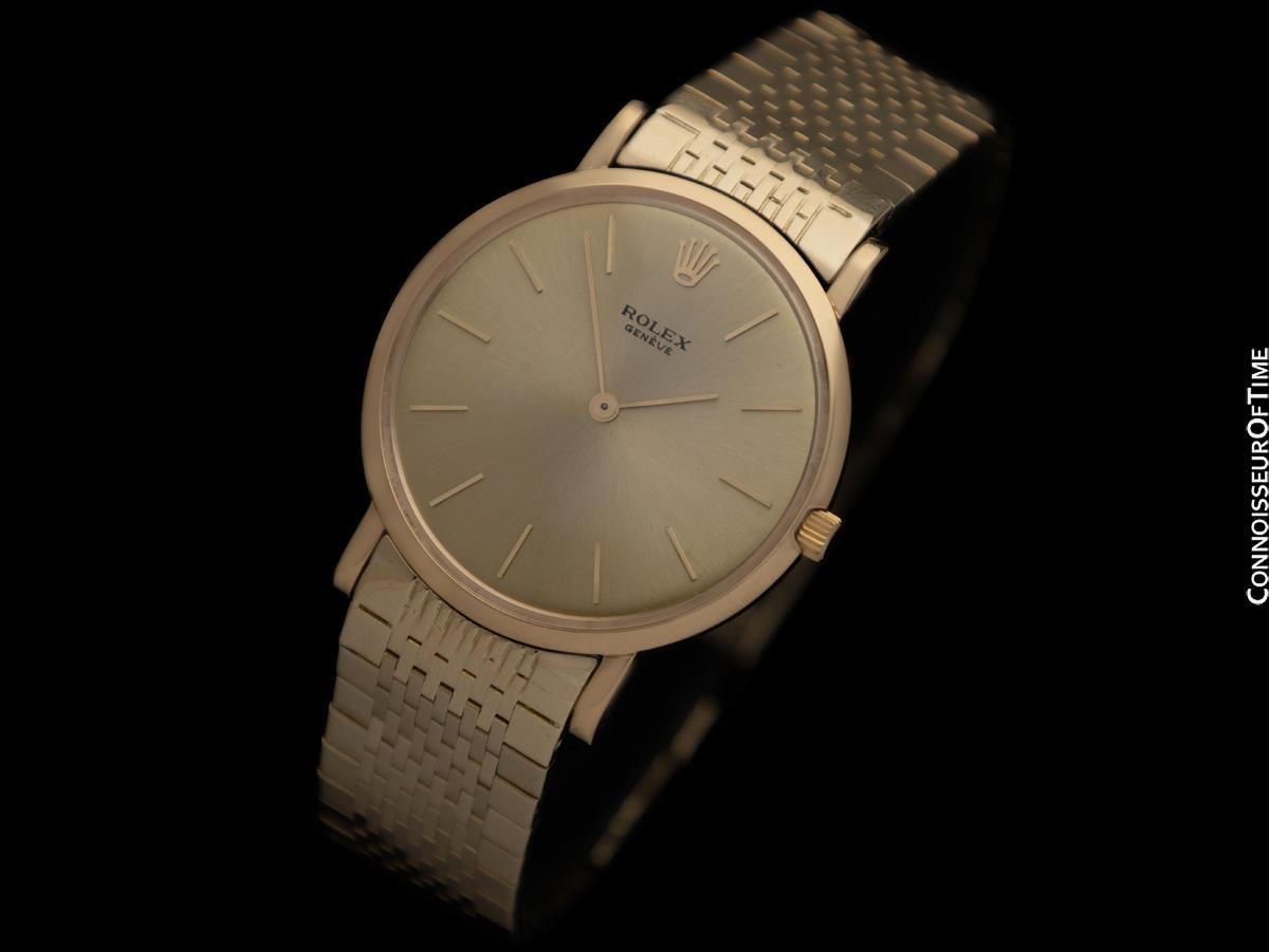 1961 ROLEX Vintage Mens Ultra Thin Pre-Cellini 18K Gold Dress Watch - Warranty In Excellent Condition In Suwanee, GA