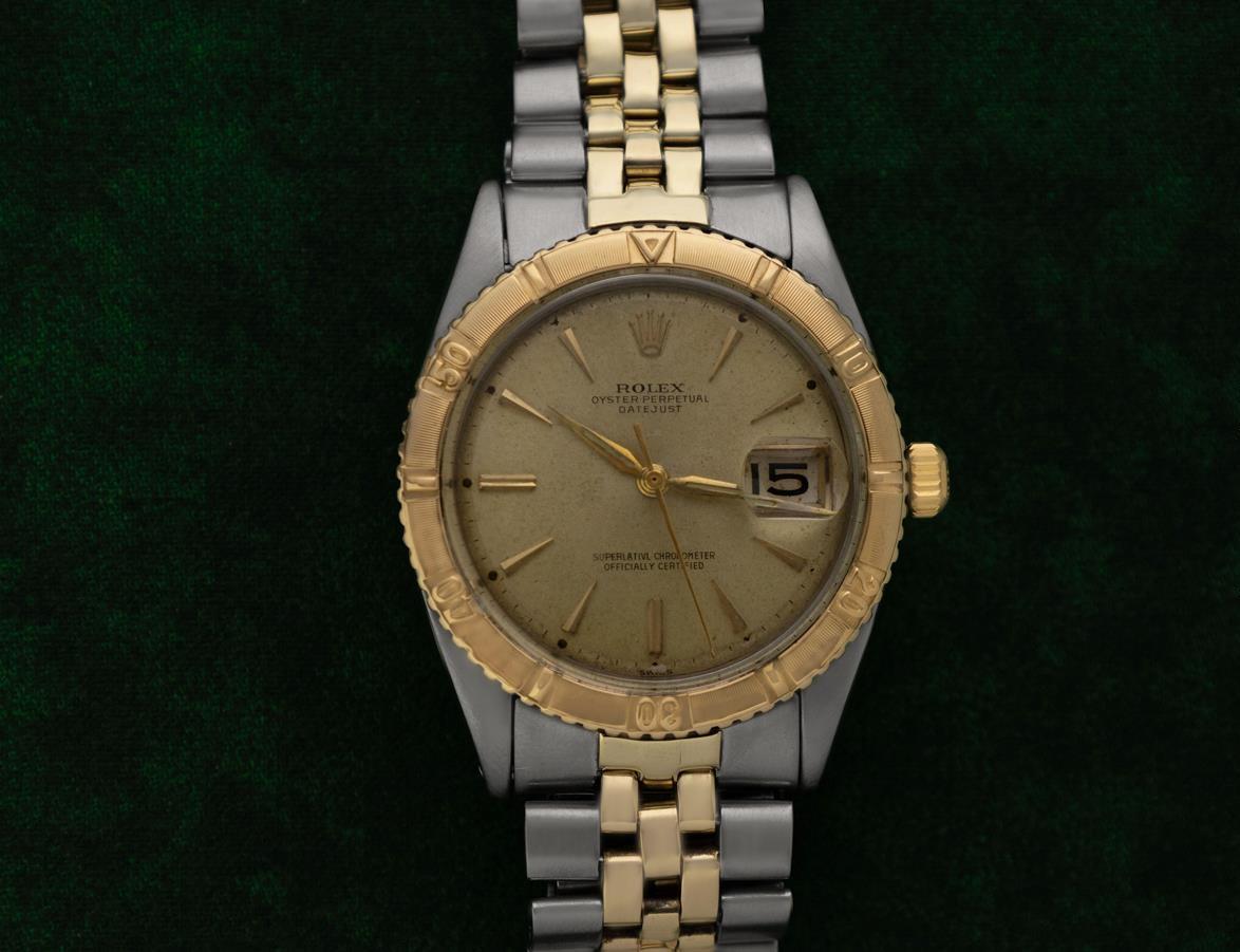 1961 Rolex Vintage Turn-O-Graph Thunderbird Datejust 18K Gold SS Uhr, Vintage im Angebot 1