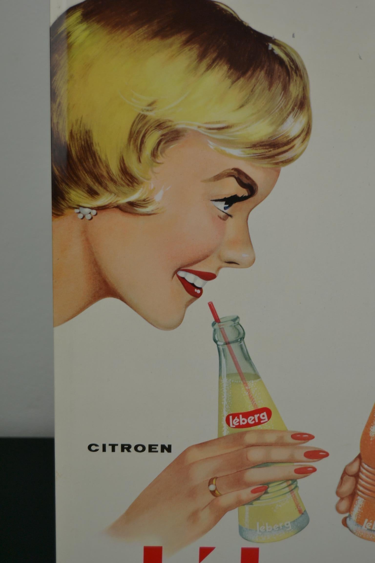 Belgian 1960s Tin Sign for Lemonade, Belgium For Sale