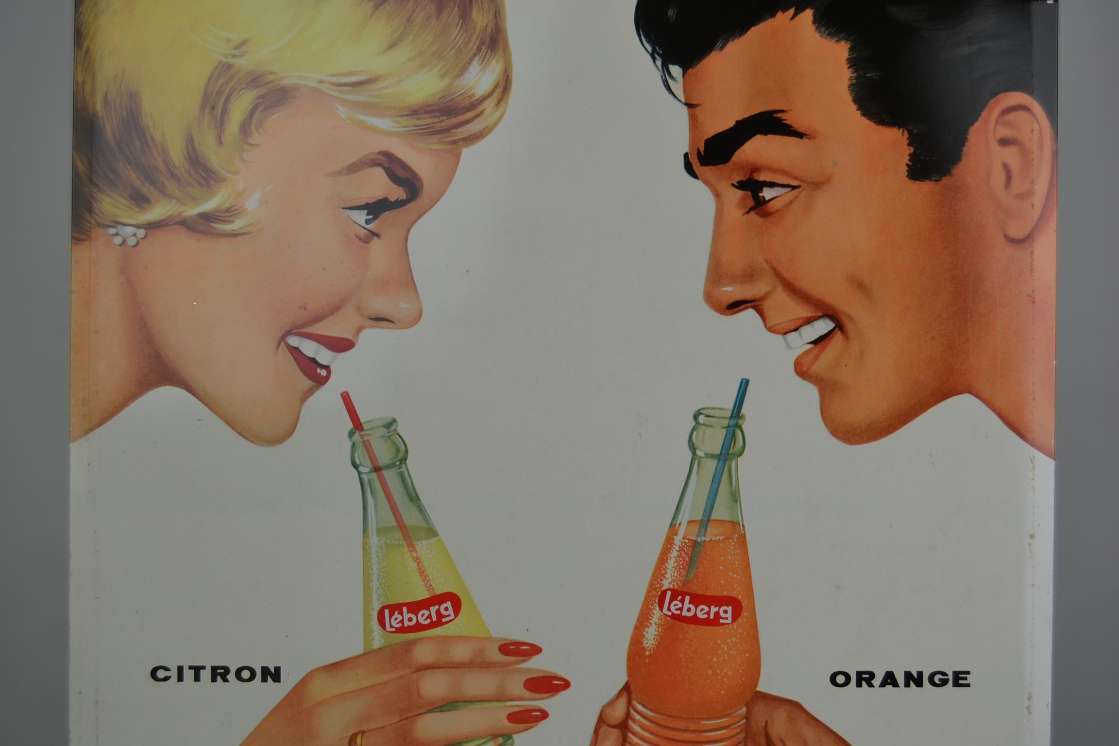 Mid-Century Modern 1961 Tin Advertising Sign for Lemonade, Belgium