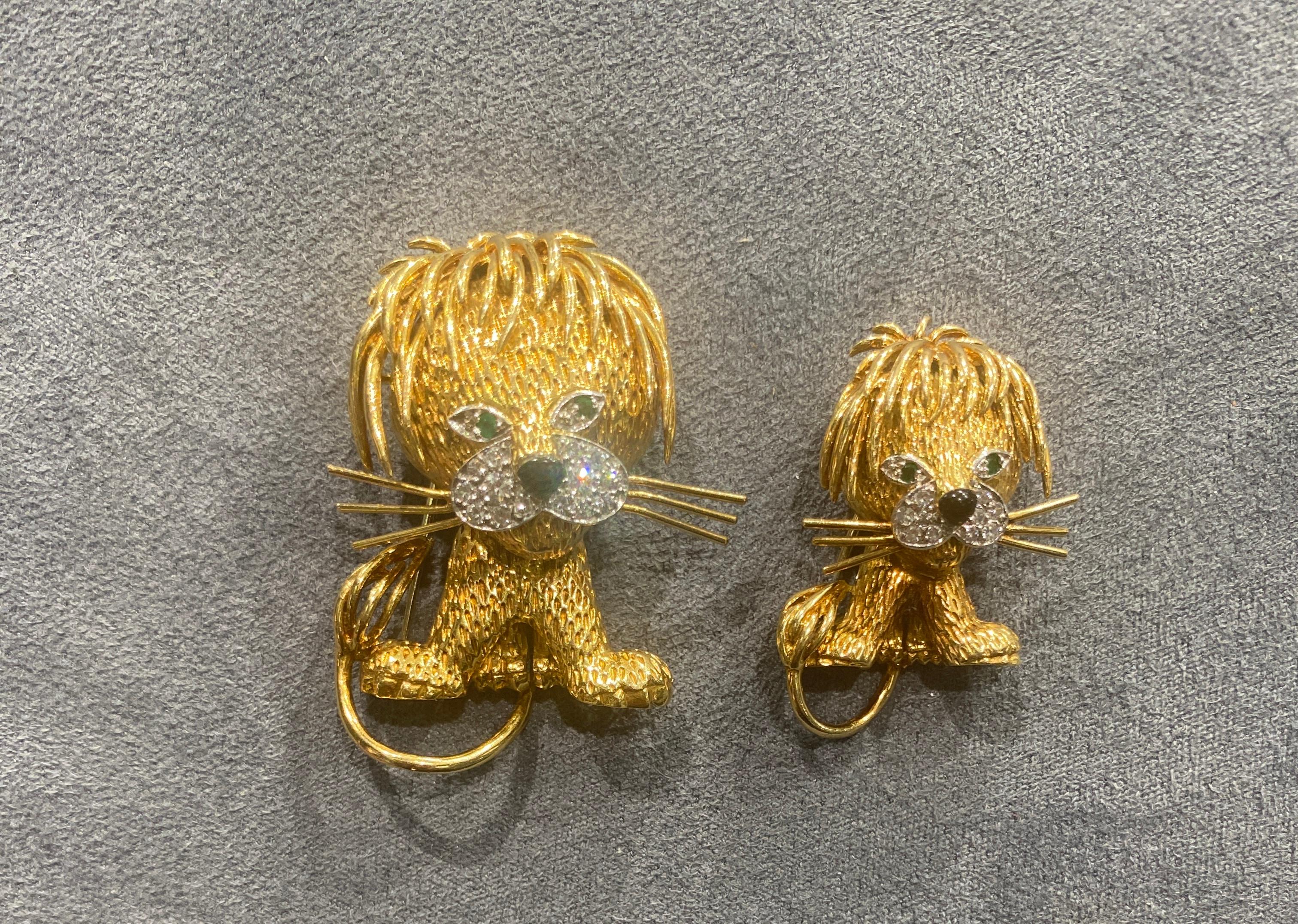 Contemporary 1961 Van Cleef & Arpels Lions Ebouriffes brooch set