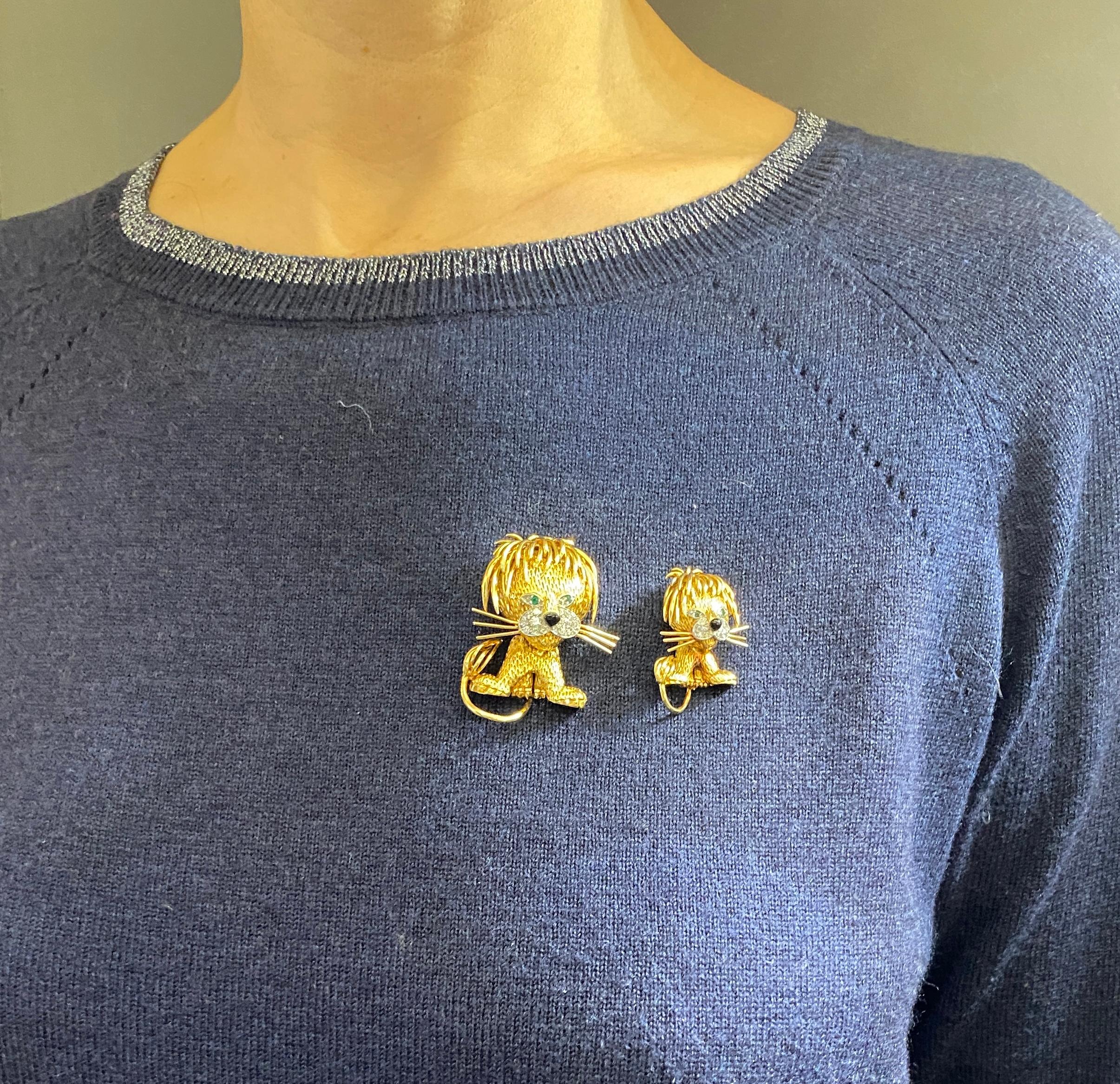 1961 Van Cleef & Arpels Lions Ebouriffes brooch set 2