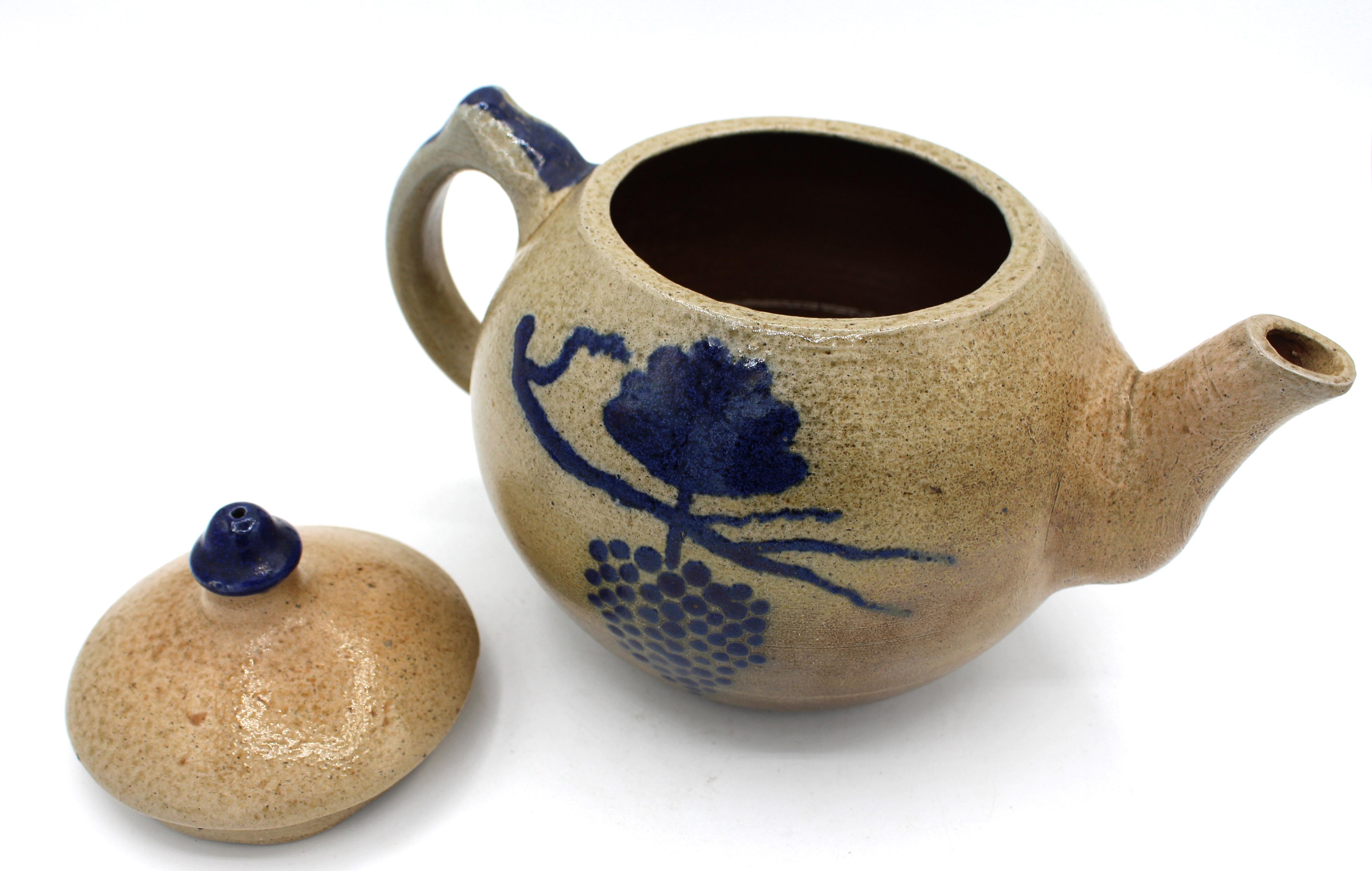 1962-1970 salt glazed pottery tea pot by Ben Owen I, Seagrove, NC. Marked 