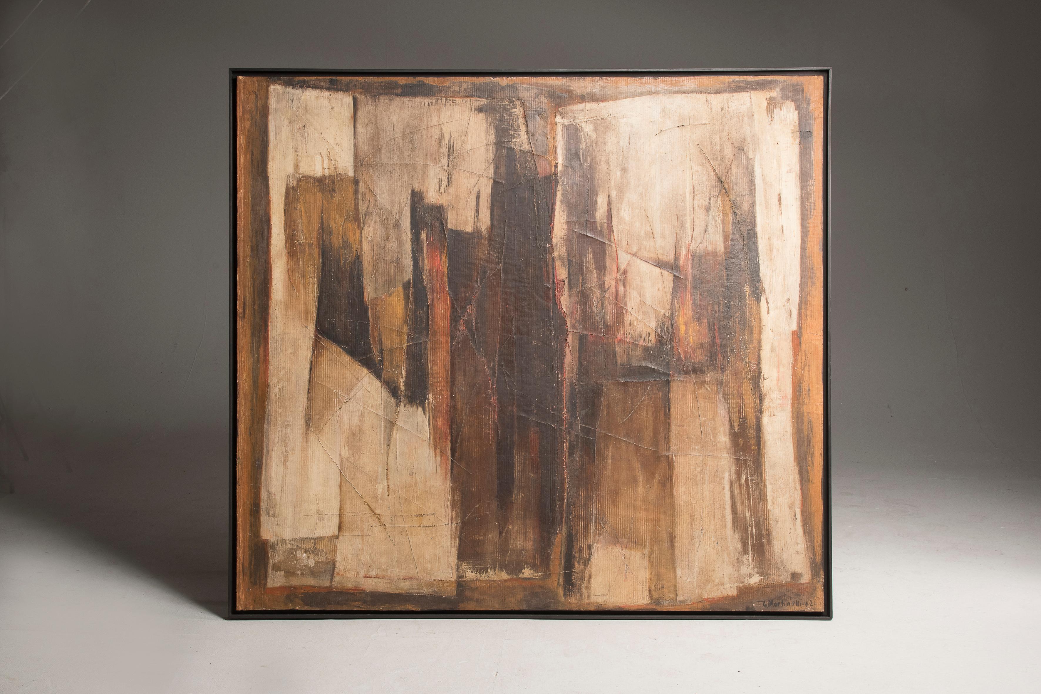 1962 Abstract Italian Painter Giuseppe Martinelli oil on wood and Cardboard Painting , titles 