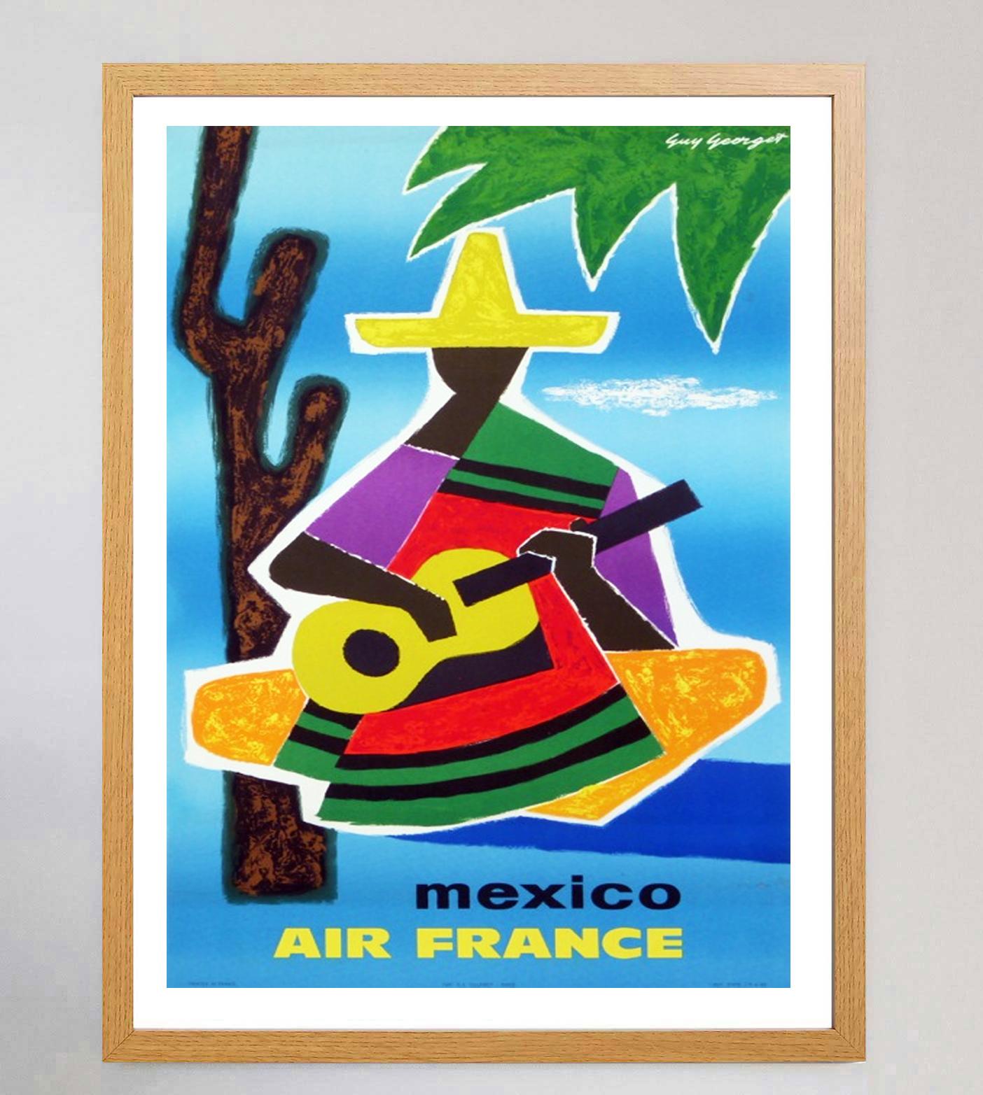 Mid-Century Modern 1962 Air France - Mexico Original Vintage Poster For Sale