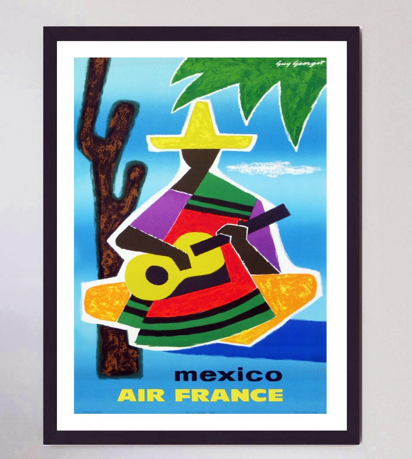 1962 Air France - Mexico Original Vintage Poster In Good Condition For Sale In Winchester, GB