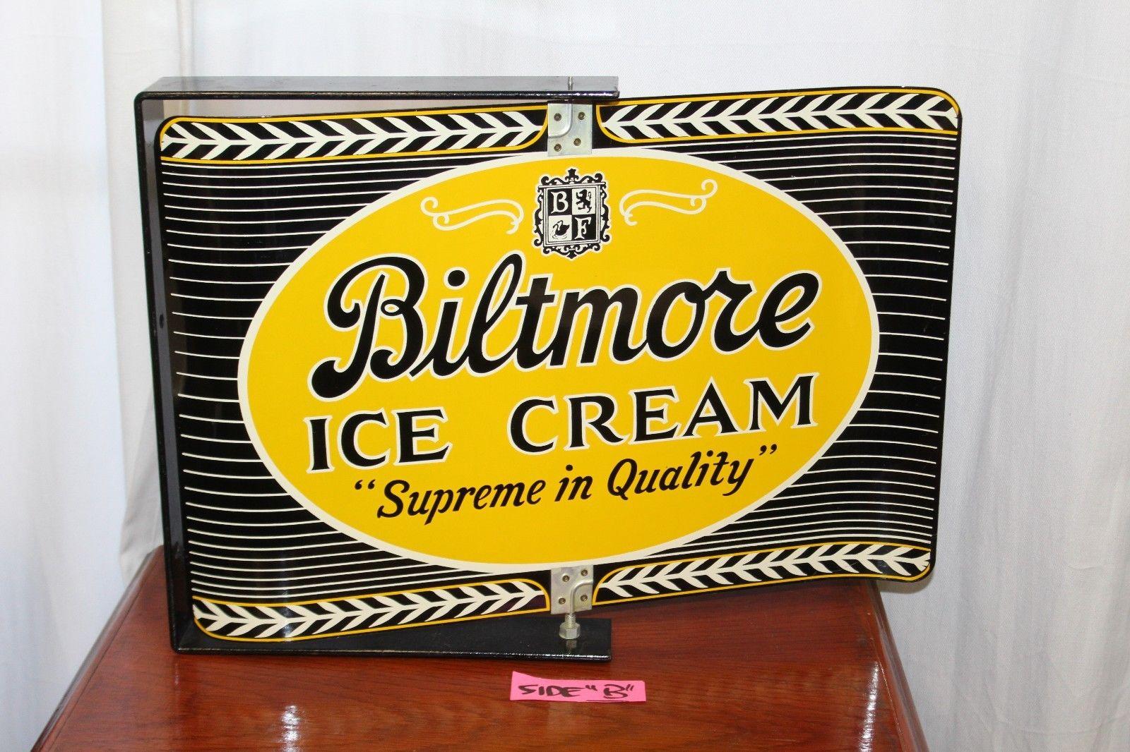 Metal 1962 Biltmore Ice Cream Dairy Farms Spinner Porcelain Sign For Sale