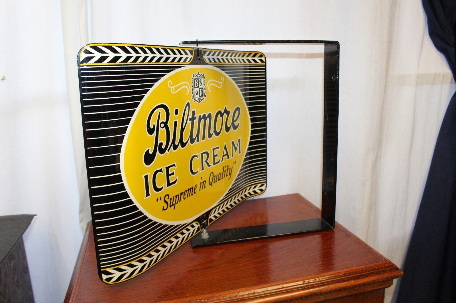 American 1962 Biltmore Ice Cream Dairy Farms Spinner Porcelain Sign For Sale