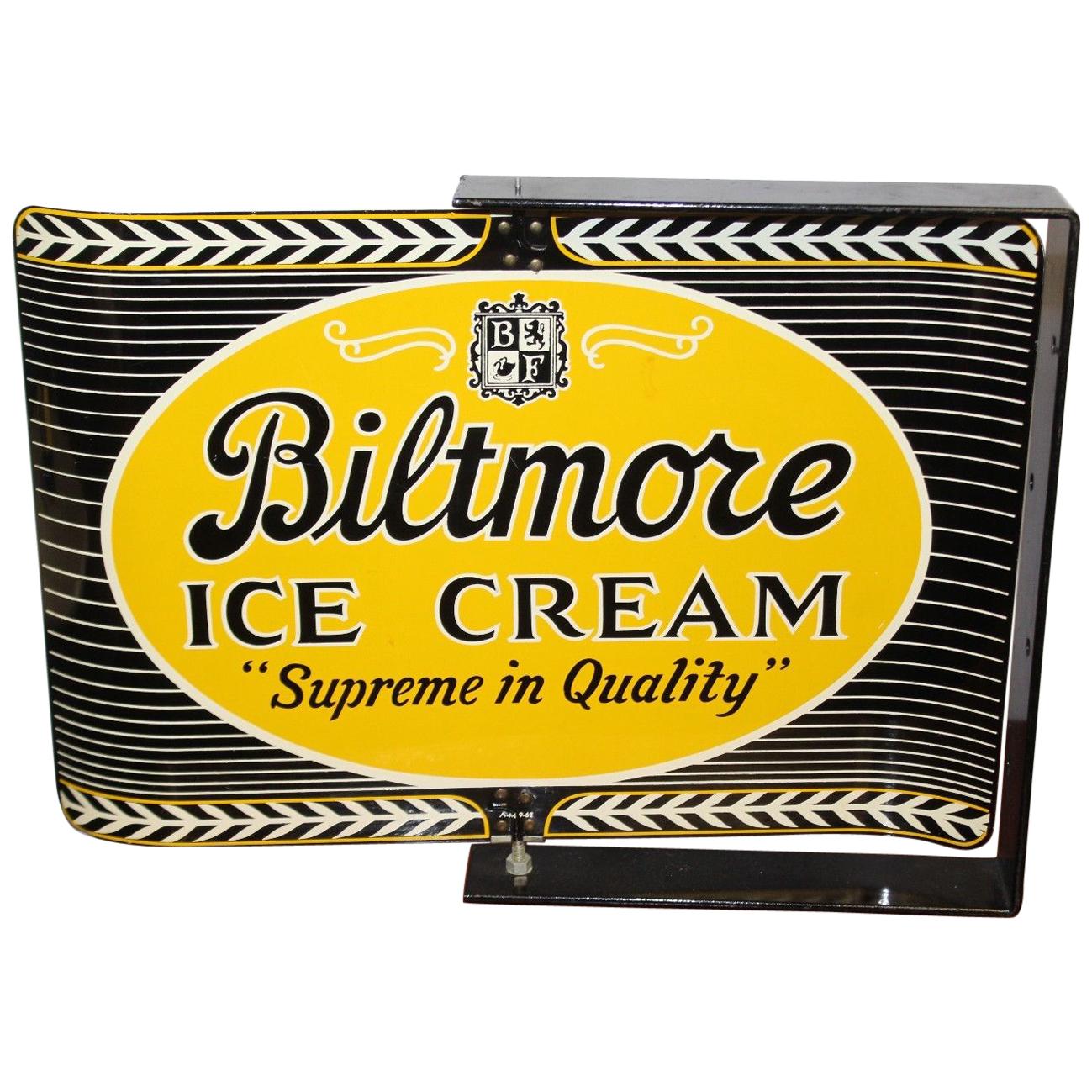 1962 Biltmore Ice Cream Dairy Farms Spinner Porcelain Sign For Sale