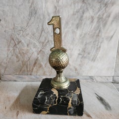 1962 Black Marble Paperweight Golf Bookend Hole in 1 Trophy