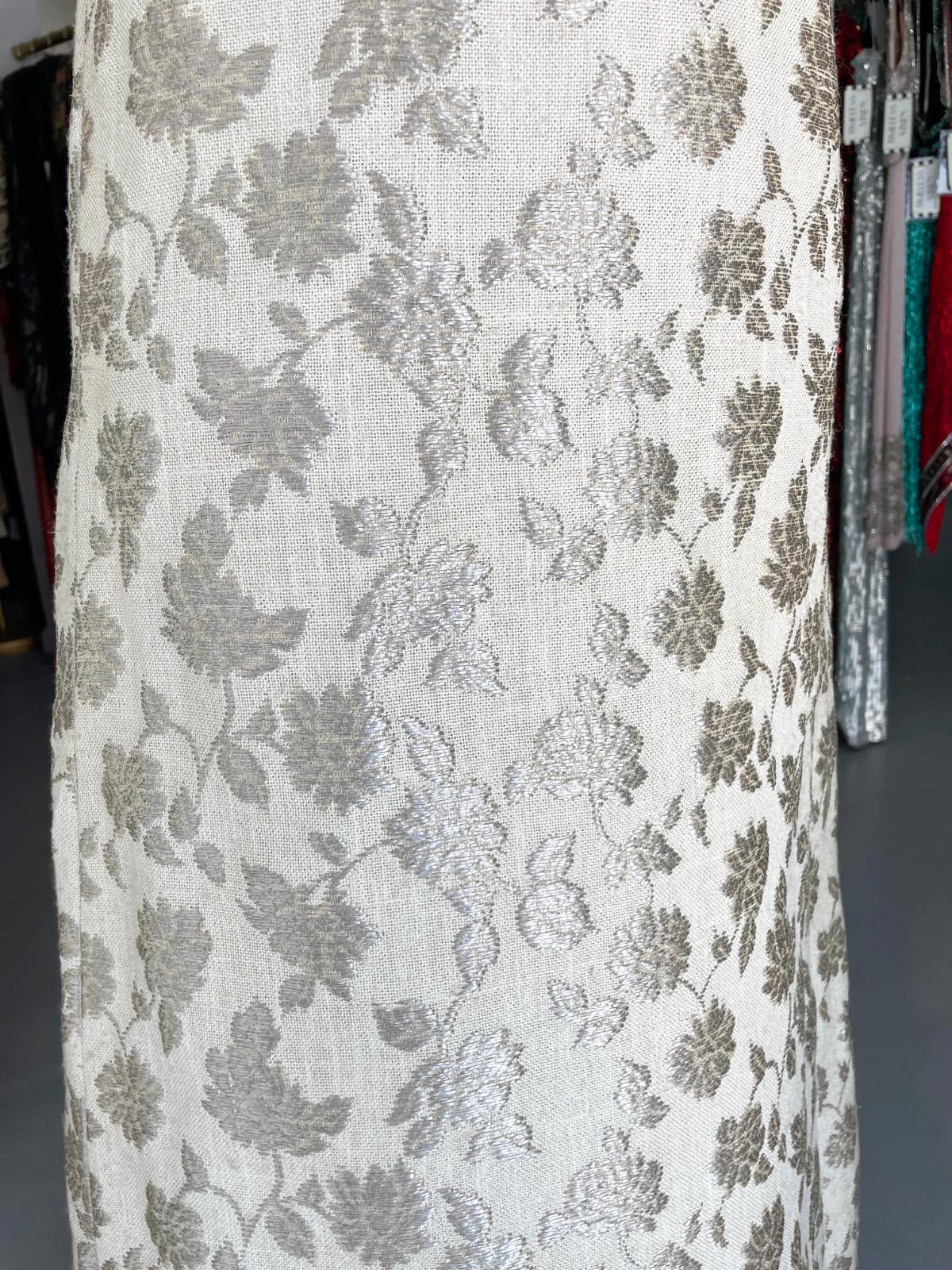 1962 Christian Dior Paris Ivory Silver Floral Silk Brocade Back-Bows Bridal Gown For Sale 3