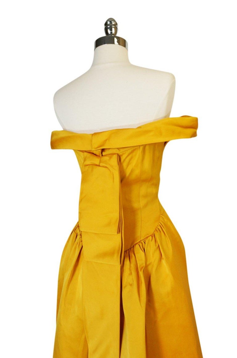 1962 Cristóbal Balenciaga Haute Couture Off Shoulder Yellow Silk Dress ...
