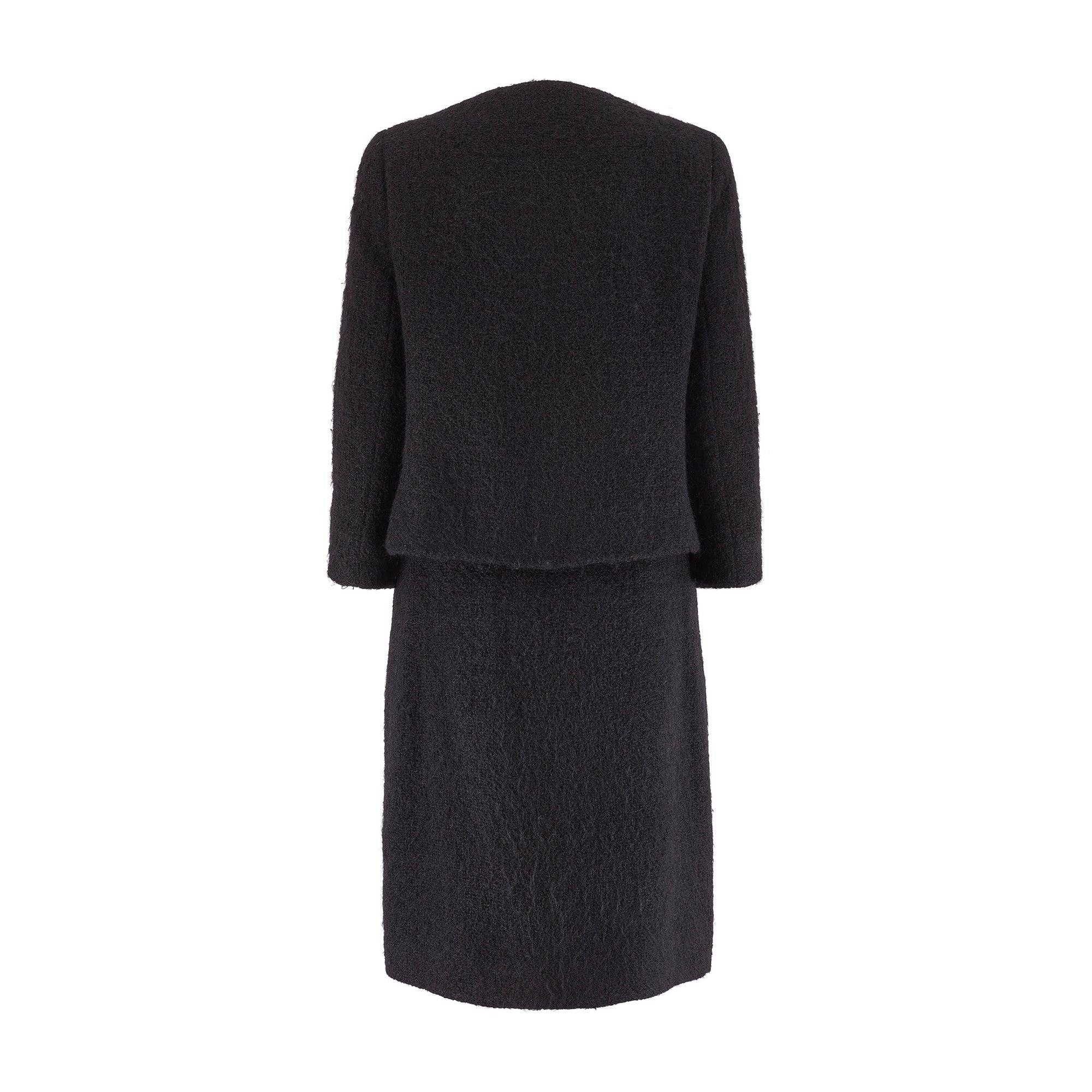 1962 Givenchy Haute Couture Black Angora Wool Skirt Suit In Excellent Condition For Sale In London, GB