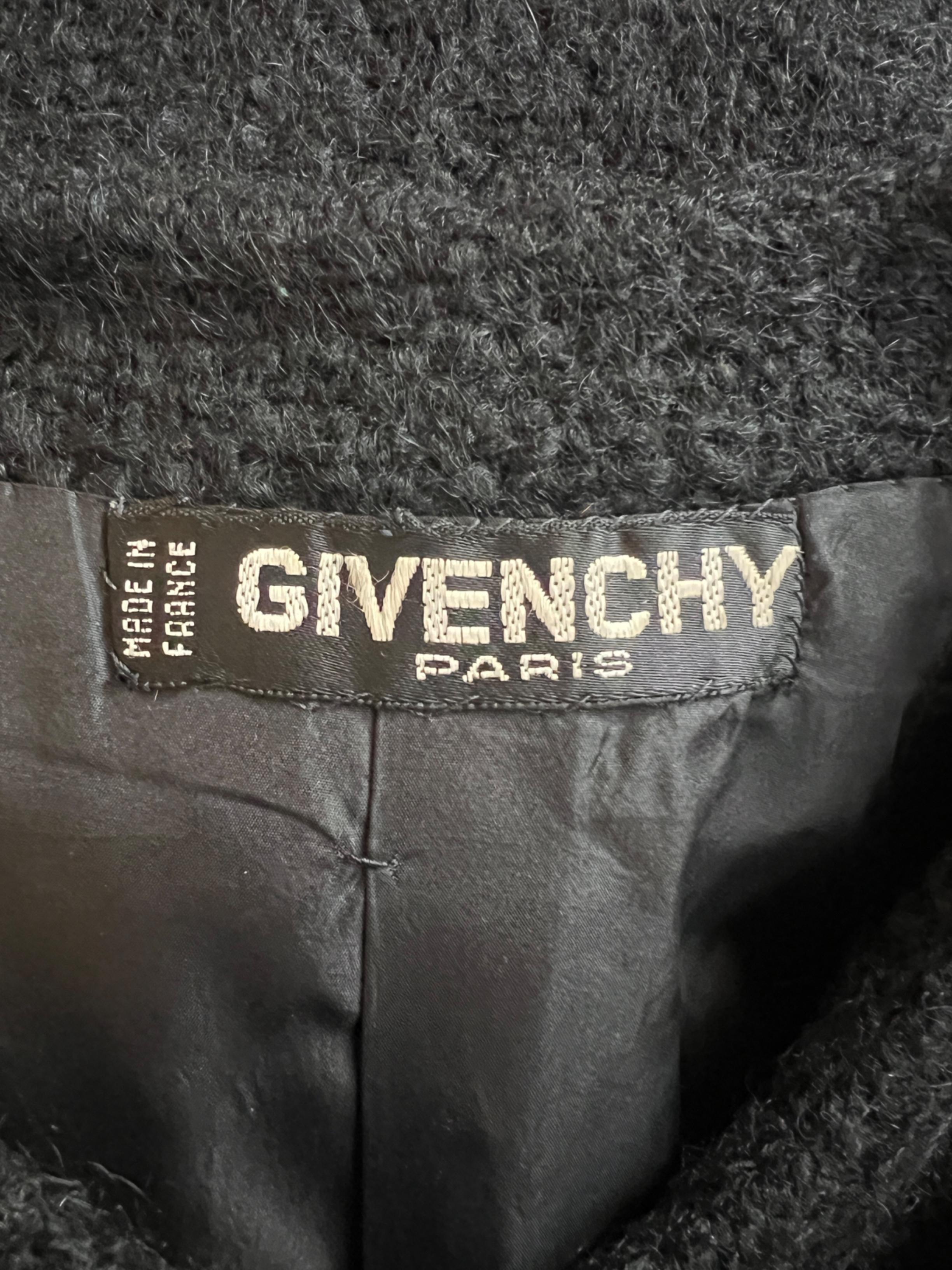 1962 Givenchy Haute Couture Black Angora Wool Skirt Suit For Sale 3