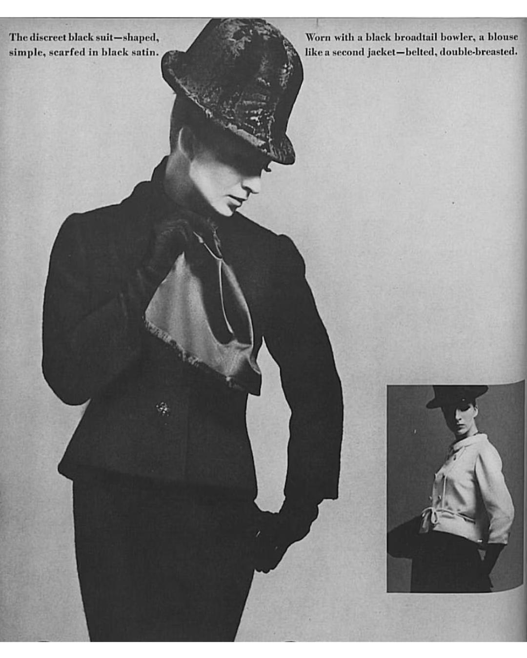 1962 Givenchy Haute Couture Black Angora Wool Skirt Suit For Sale 4