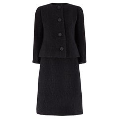 1962 Givenchy Haute Couture Black Angora Wool Skirt Suit