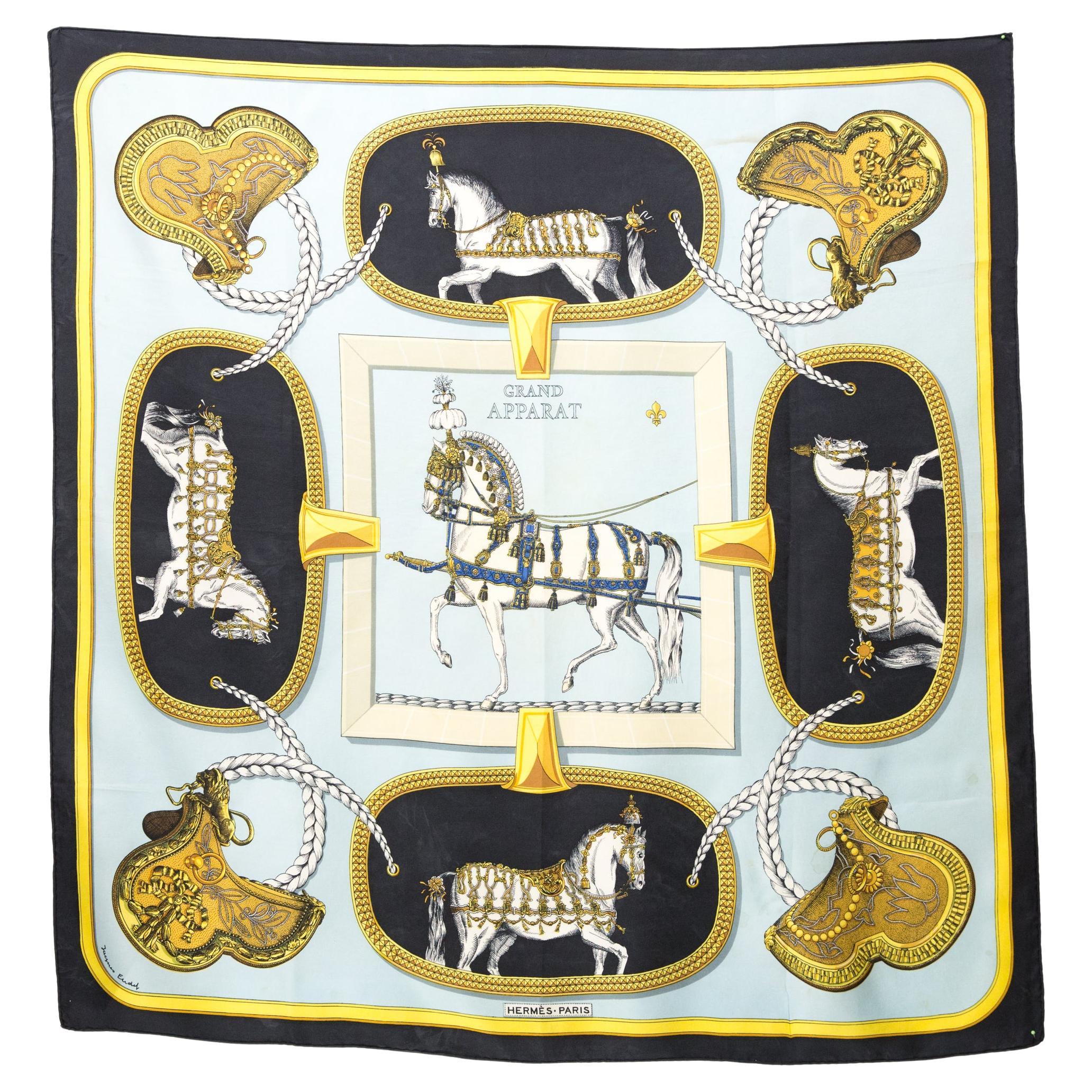 1962 Hermes Grand Apparat by Jacques Eudel Silk Scarf For Sale