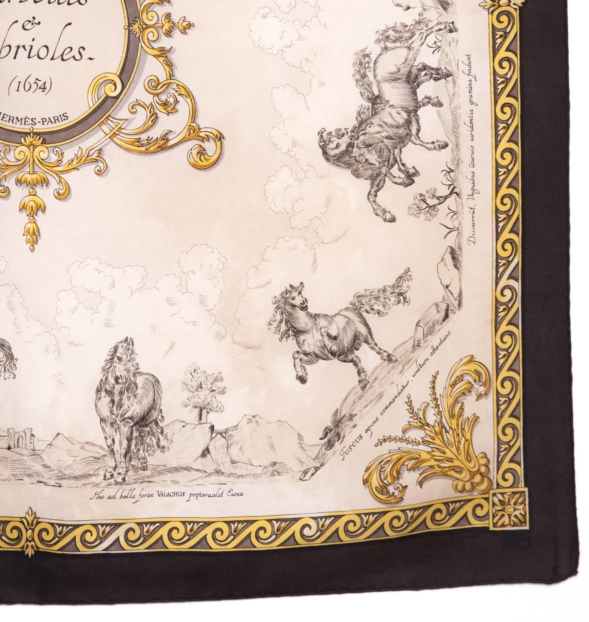 Beige 1962 Hermes Ivory Courbettes et Cabrioles by Francoise Faconnet Silk Scarf