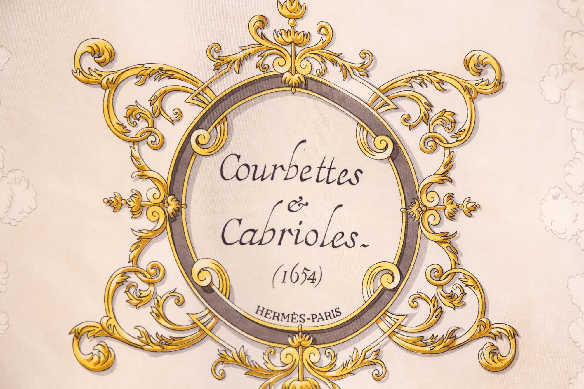 1962 Hermes Ivory Courbettes et Cabrioles by Francoise Faconnet Silk Scarf In Good Condition In Paris, FR