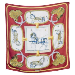 1962 Hermes Red Grand Apparat by Jacques Eudel Silk Scarf