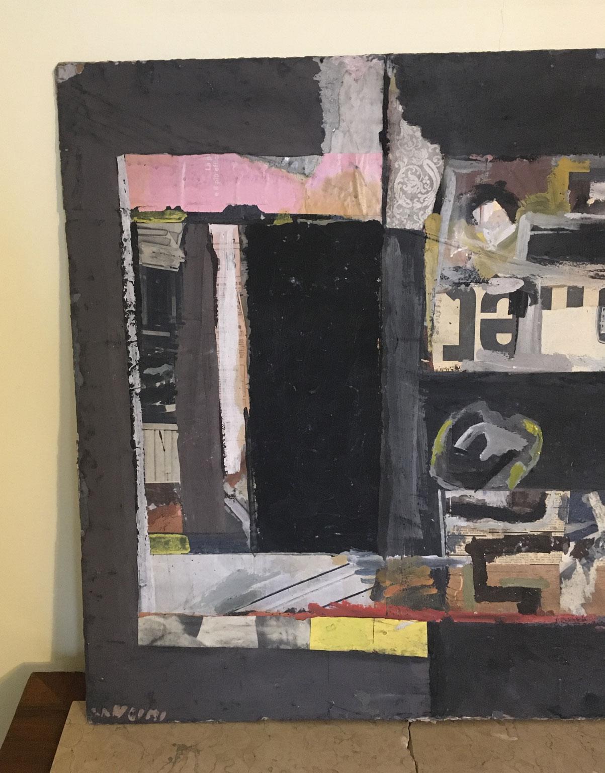Italian 1962 Italy Abstract Painting and Paper Collage by Ermete Lancini  For Sale