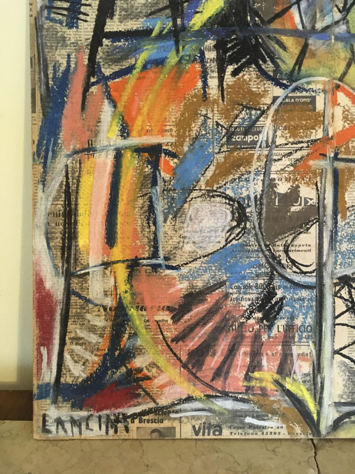 20th Century 1962 Italy Abstract Painting and Paper Collage by Ermete Lancini  For Sale