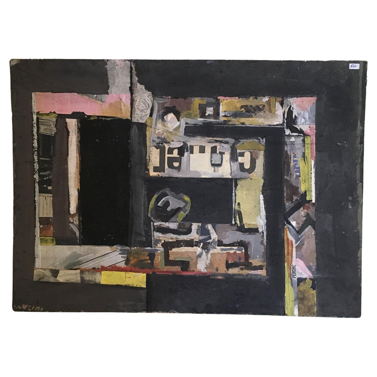 1962 Italy Abstract Painting and Paper Collage by Ermete Lancini 