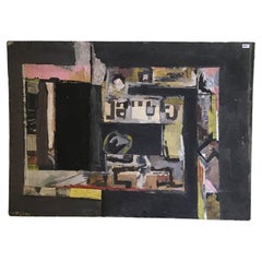 1962 Italy Abstract Painting and Paper Collage by Ermete Lancini 
