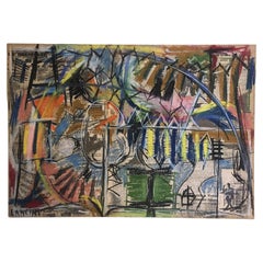 Vintage 1962 Italy Abstract Painting and Paper Collage by Ermete Lancini