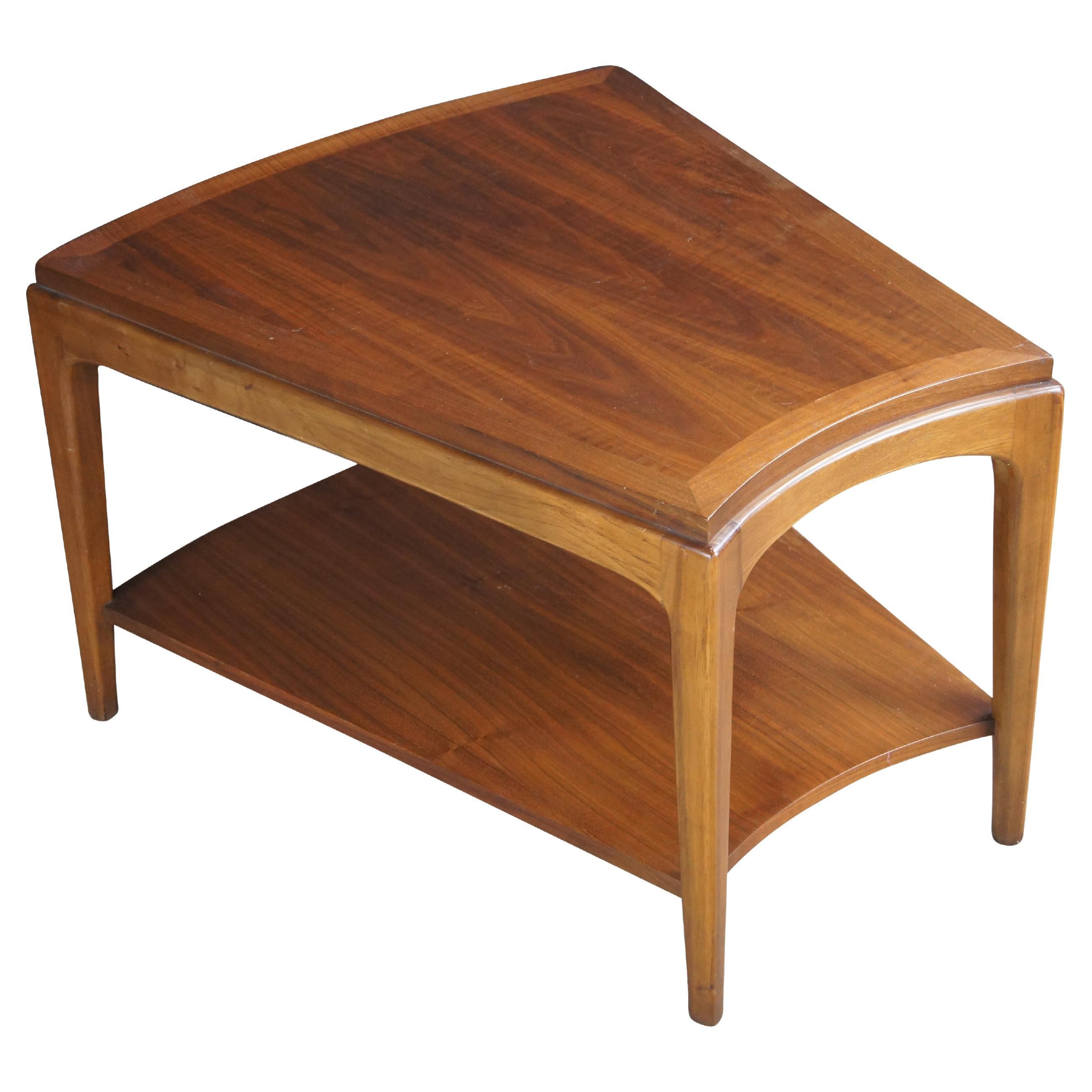 1962 Lane Mid Century Modern Walnut 'Rhythm' Wedge Two Tier Side End Table MCM