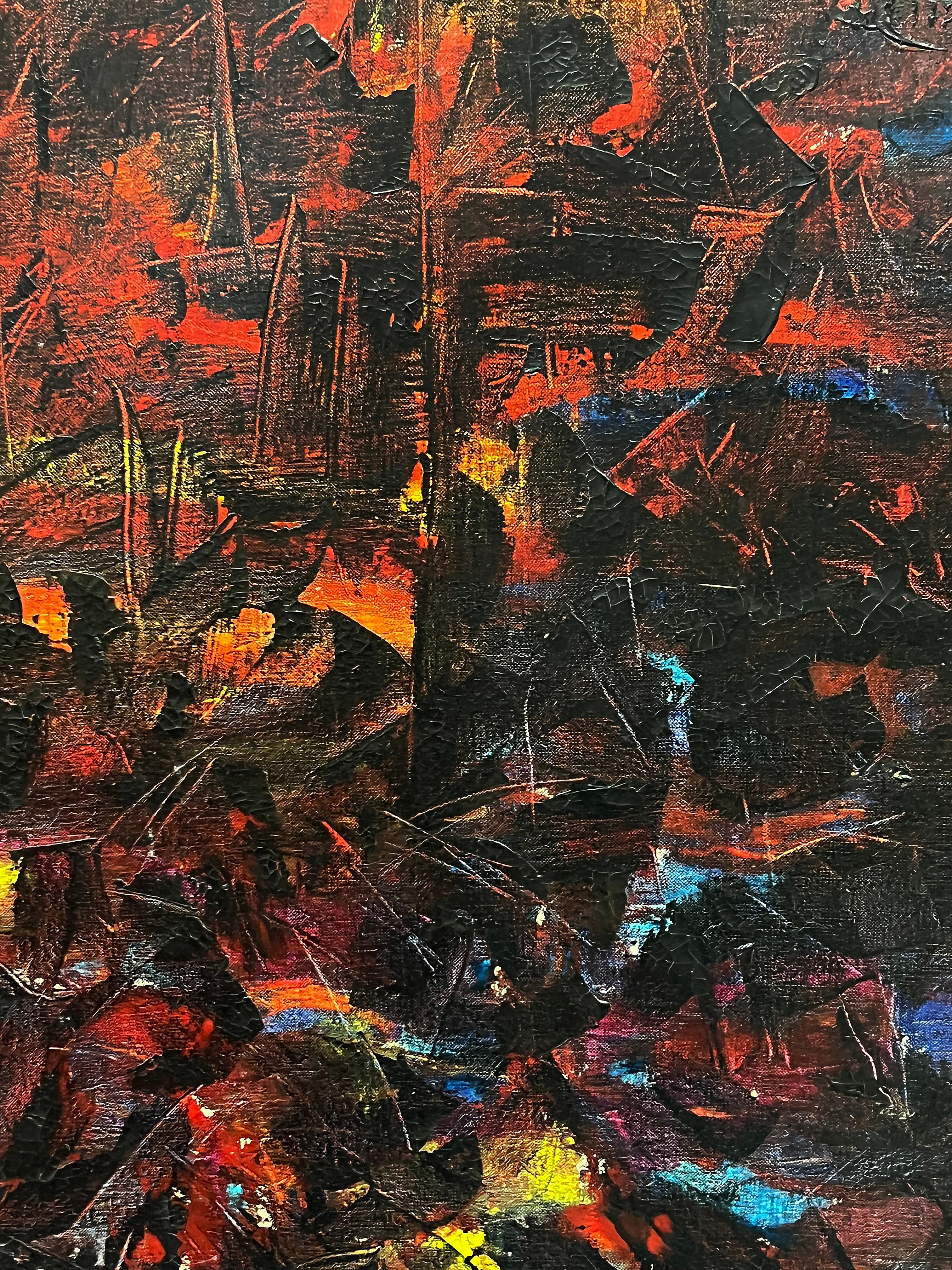 Mid-Century Modern 1962 Large Mid-century Abstract Oil Painting, Stanley Landsman  