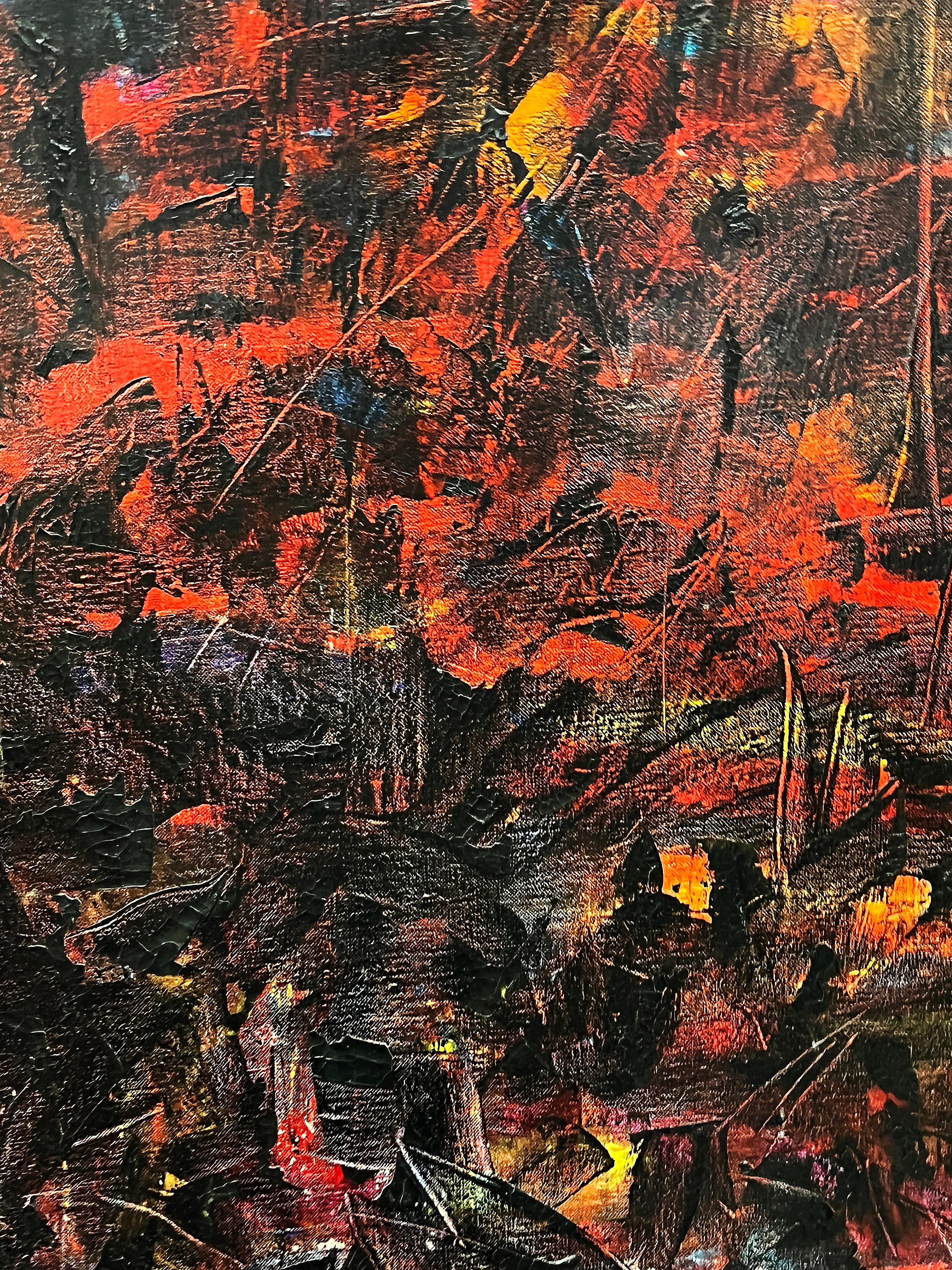 Hand-Painted 1962 Large Mid-century Abstract Oil Painting, Stanley Landsman  