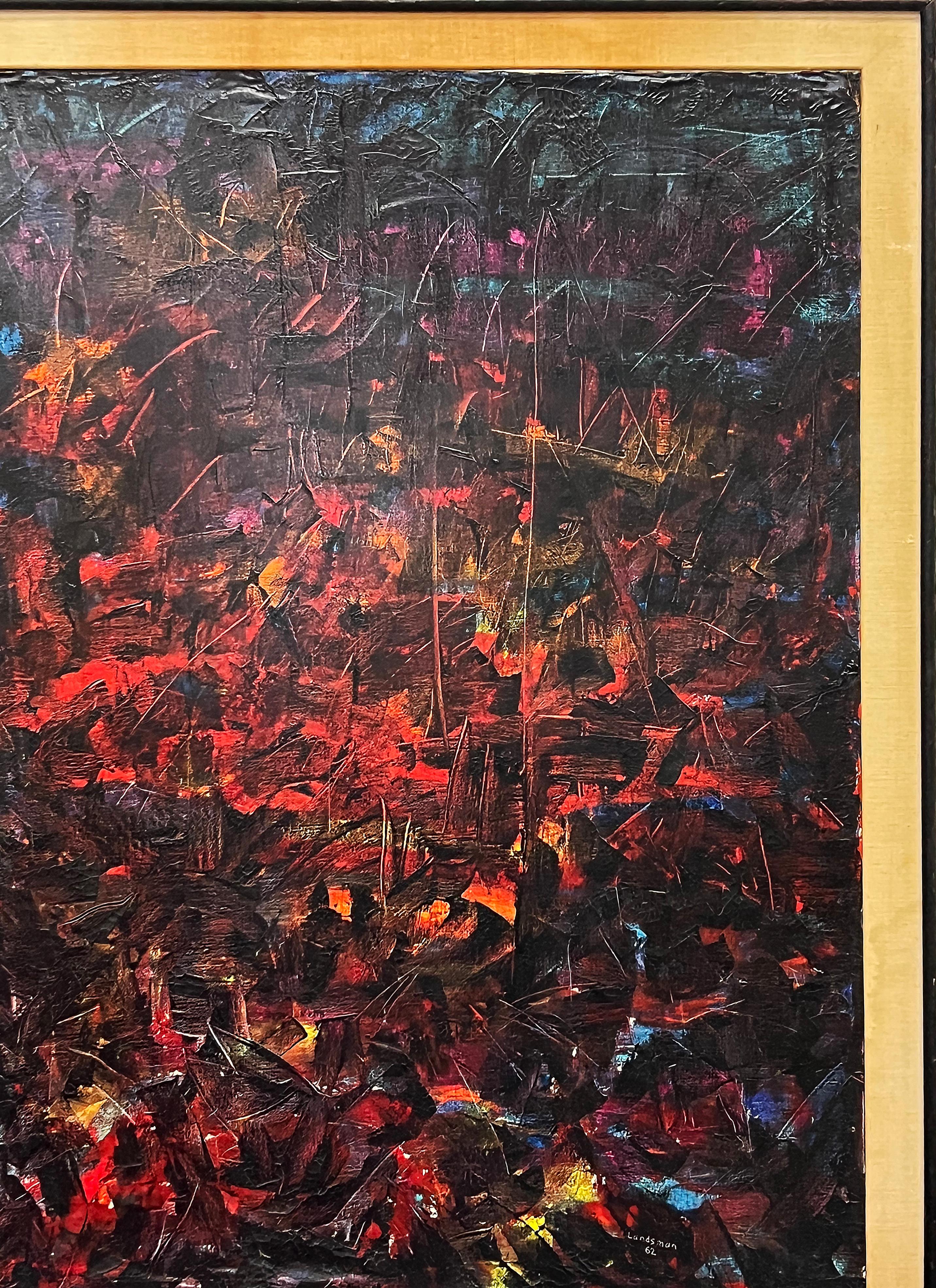 Mid-20th Century 1962 Large Mid-century Abstract Oil Painting, Stanley Landsman  