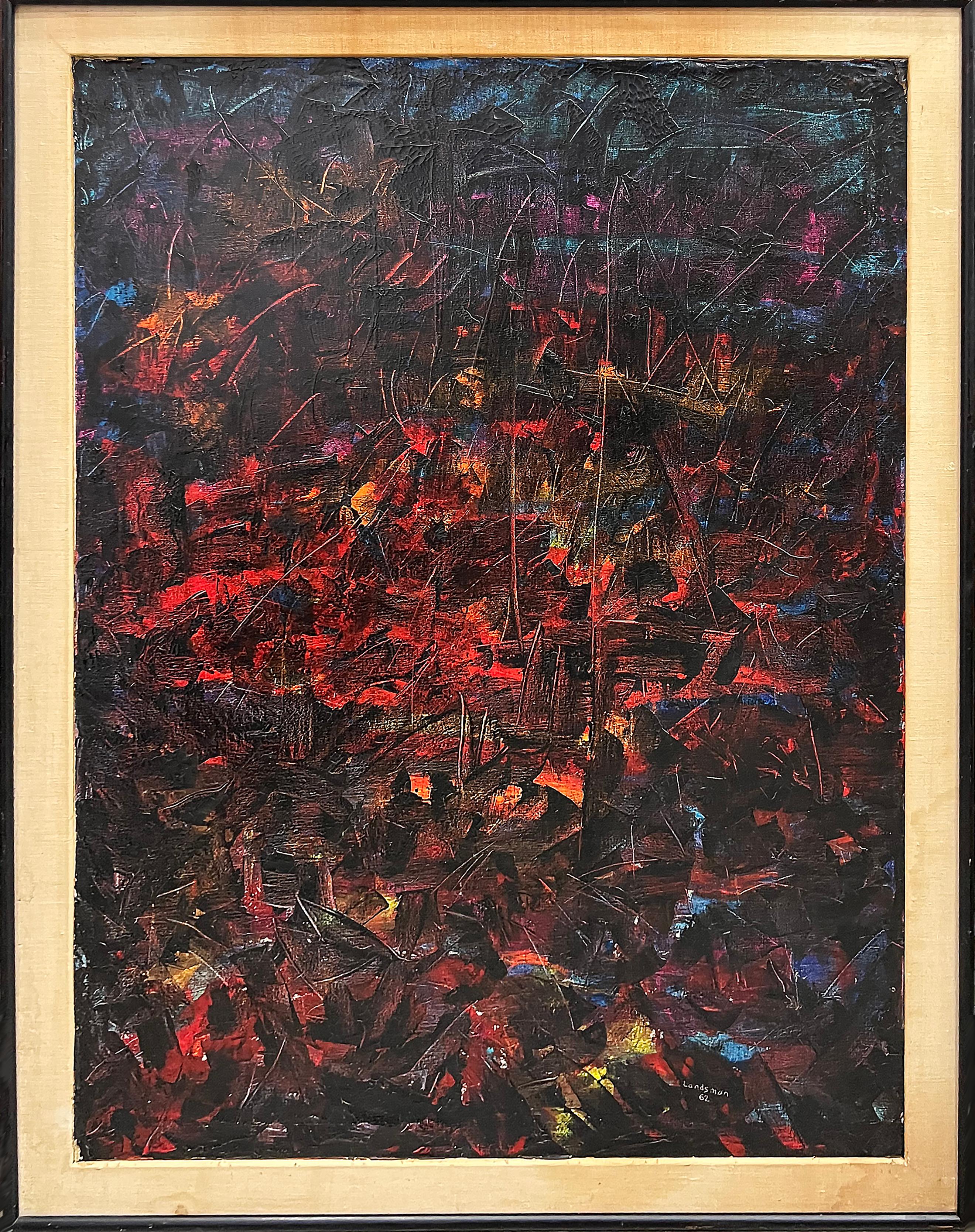 Canvas 1962 Large Mid-century Abstract Oil Painting, Stanley Landsman  